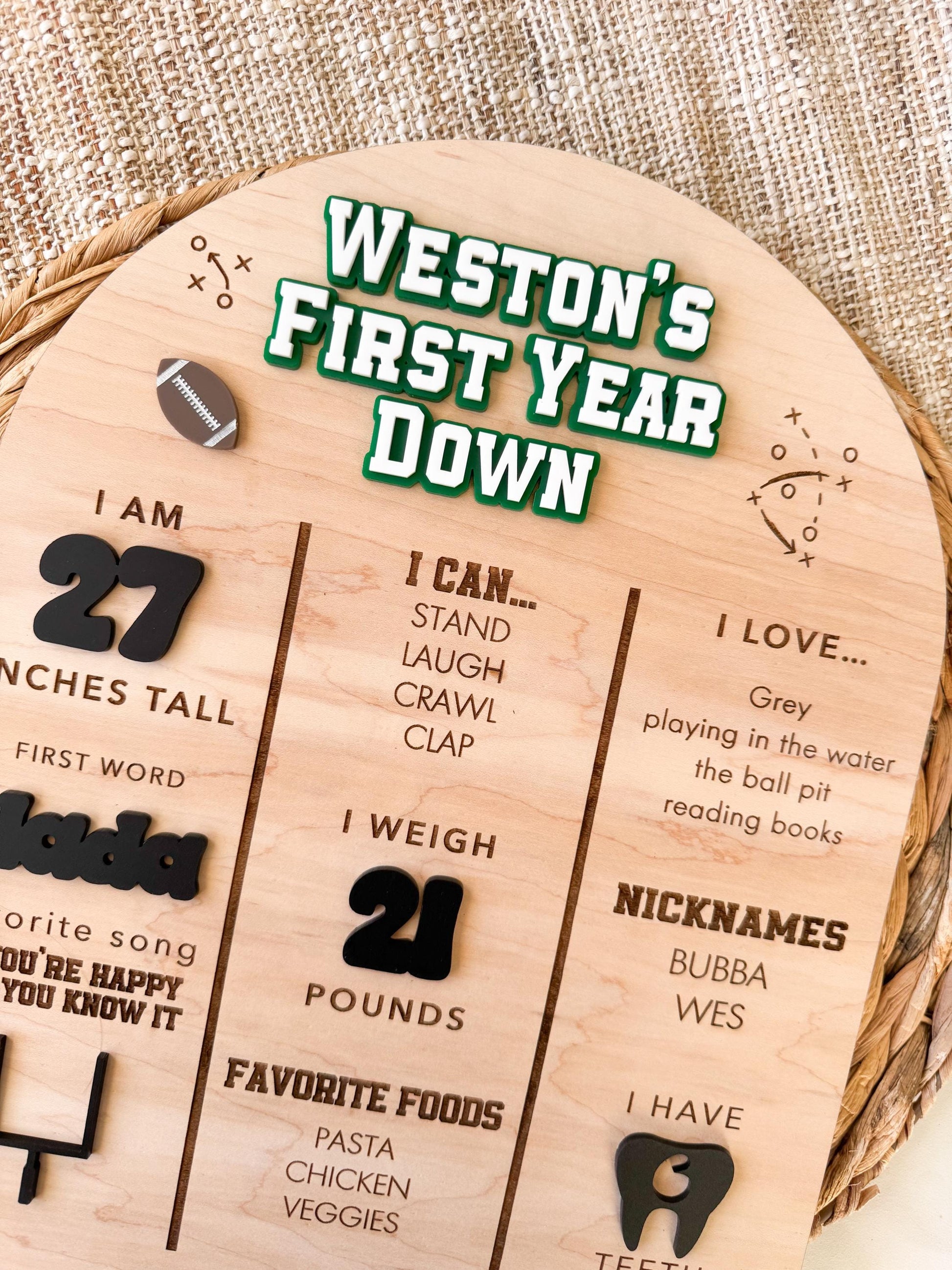 Football 1st birthday wooden milestone sign as party photo prop and keepsake