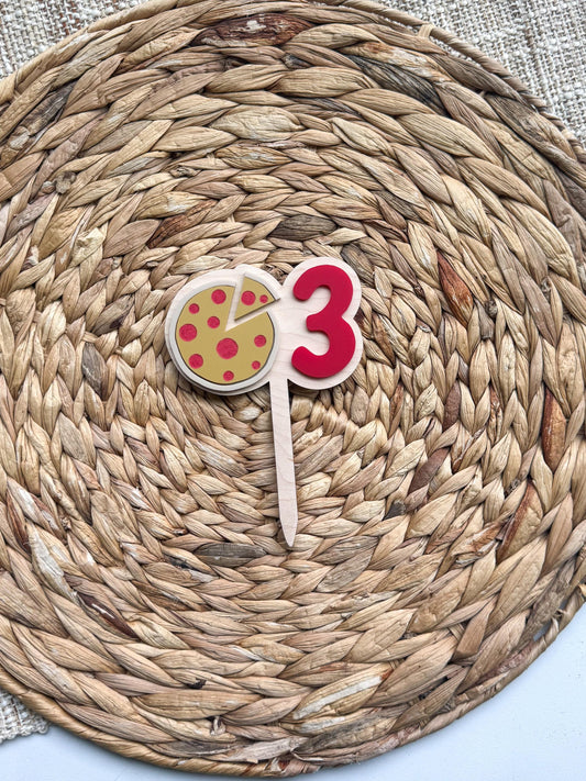 Wanna Pizza Me 3rd birthday pizza cake topper in acrylic, custom name