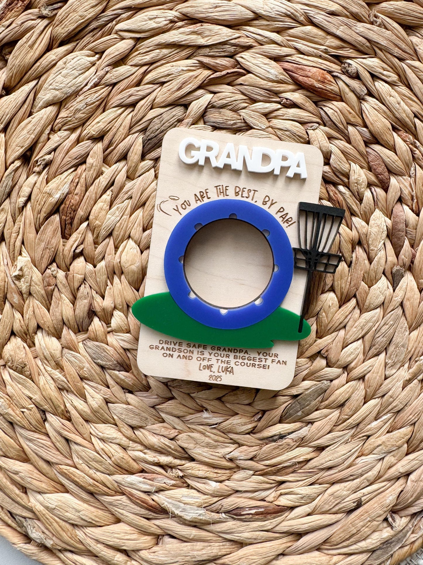 Personalized Disc Golf Photo Frame | Maple Wood Magnet or Clip