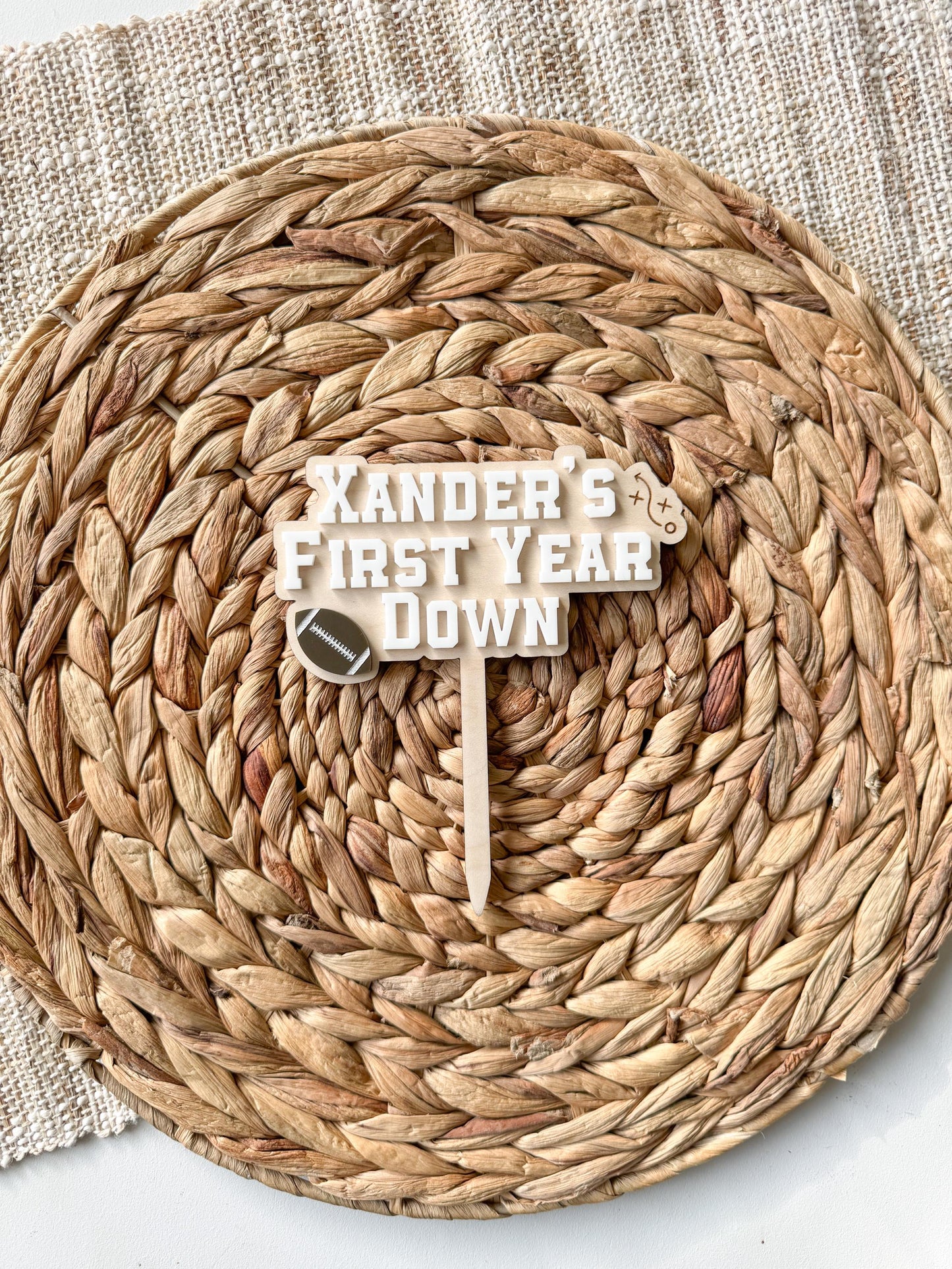Custom First Year Down Cake Topper – Personalized Football Birthday Topper, Sports Theme Party Decor