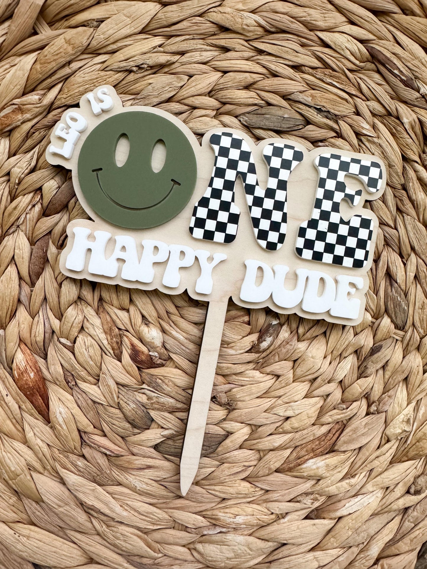 First Birthday Cake Topper Boy, Cool Dude ONE, Smiley Face Cake Topper, Custom Name Smash Cake Decor