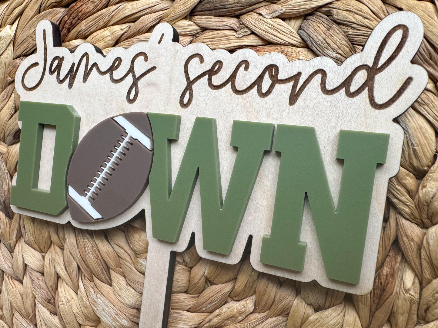 Custom Football Cake Topper – Personalized Second Down Birthday Sports Theme Party Decor