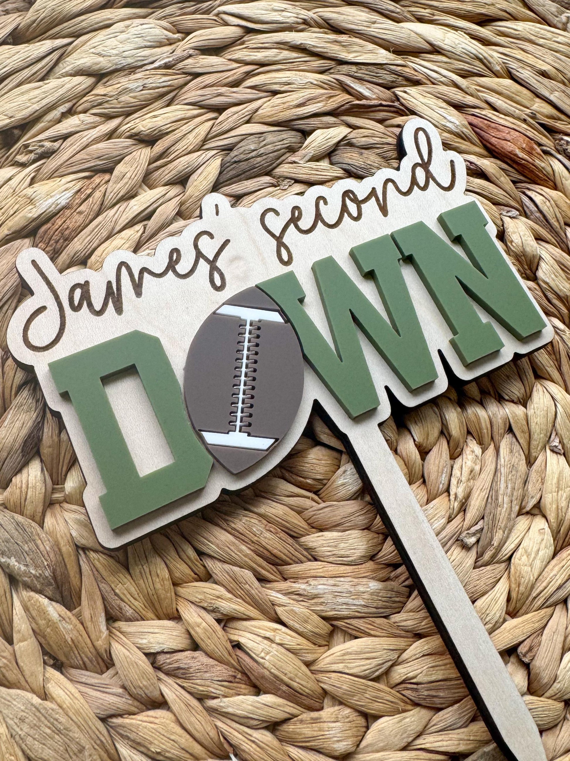 Custom Football Cake Topper – Personalized Second Down Birthday Sports Theme Party Decor