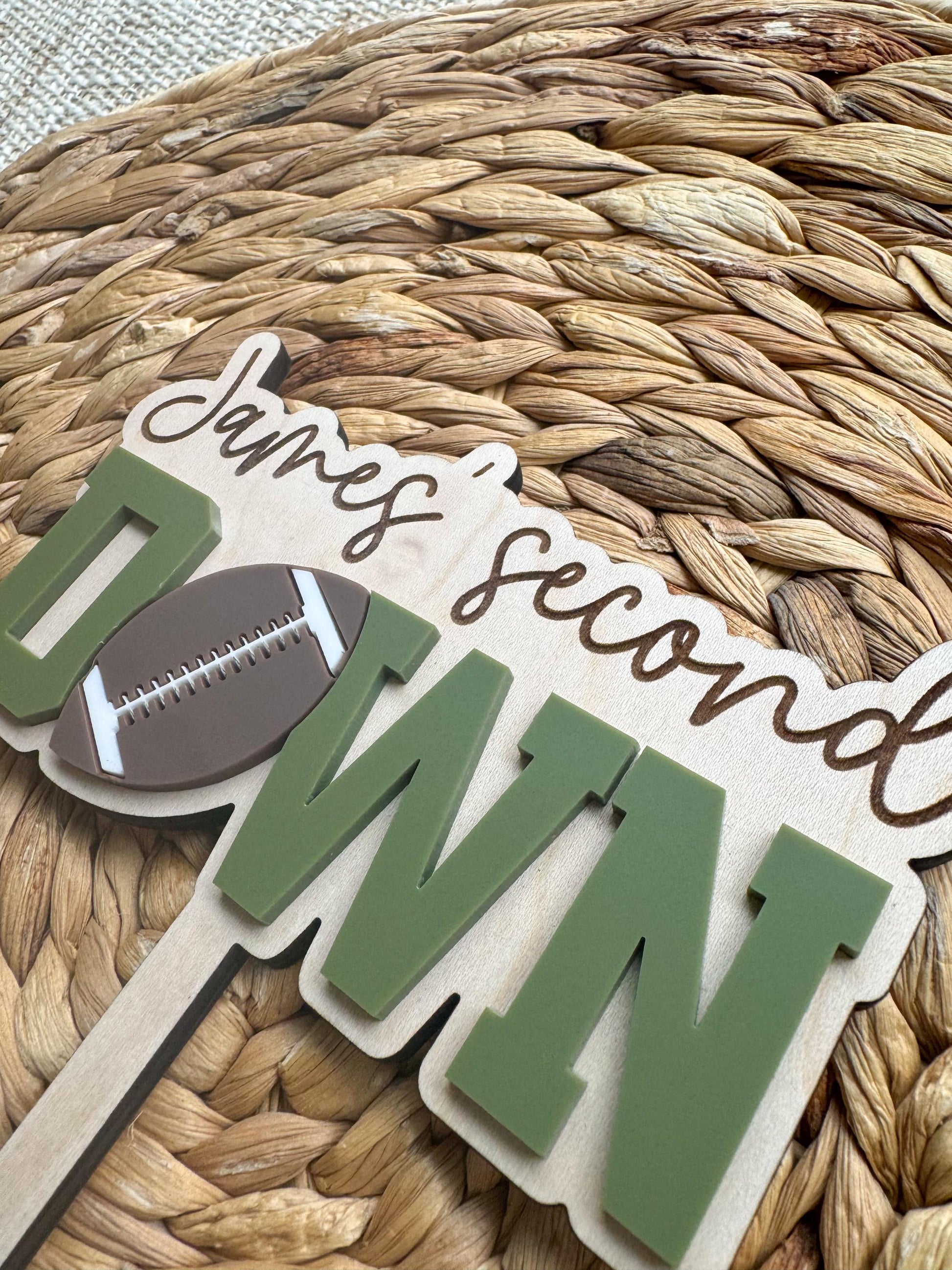 Custom Football Cake Topper – Personalized Second Down Birthday Sports Theme Party Decor