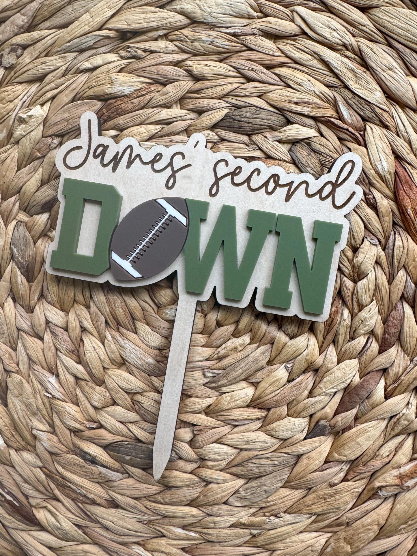 Custom Football Cake Topper – Personalized Second Down Birthday Sports Theme Party Decor