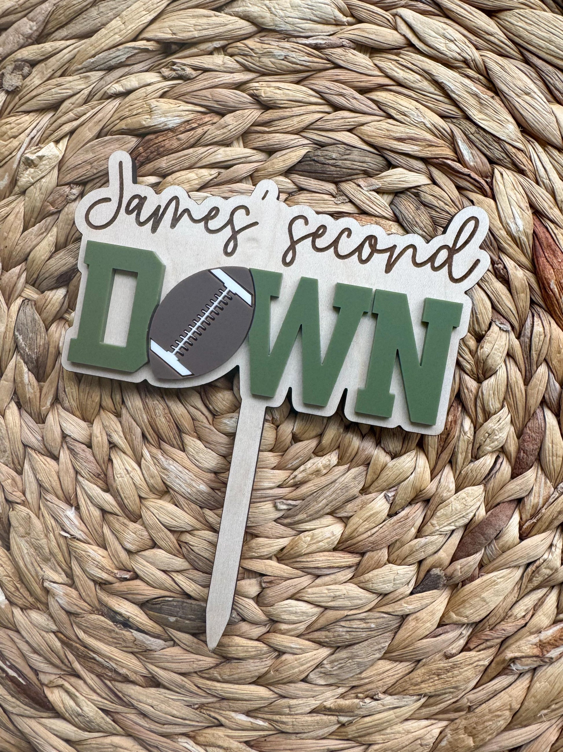 Custom Football Cake Topper – Personalized Second Down Birthday Sports Theme Party Decor