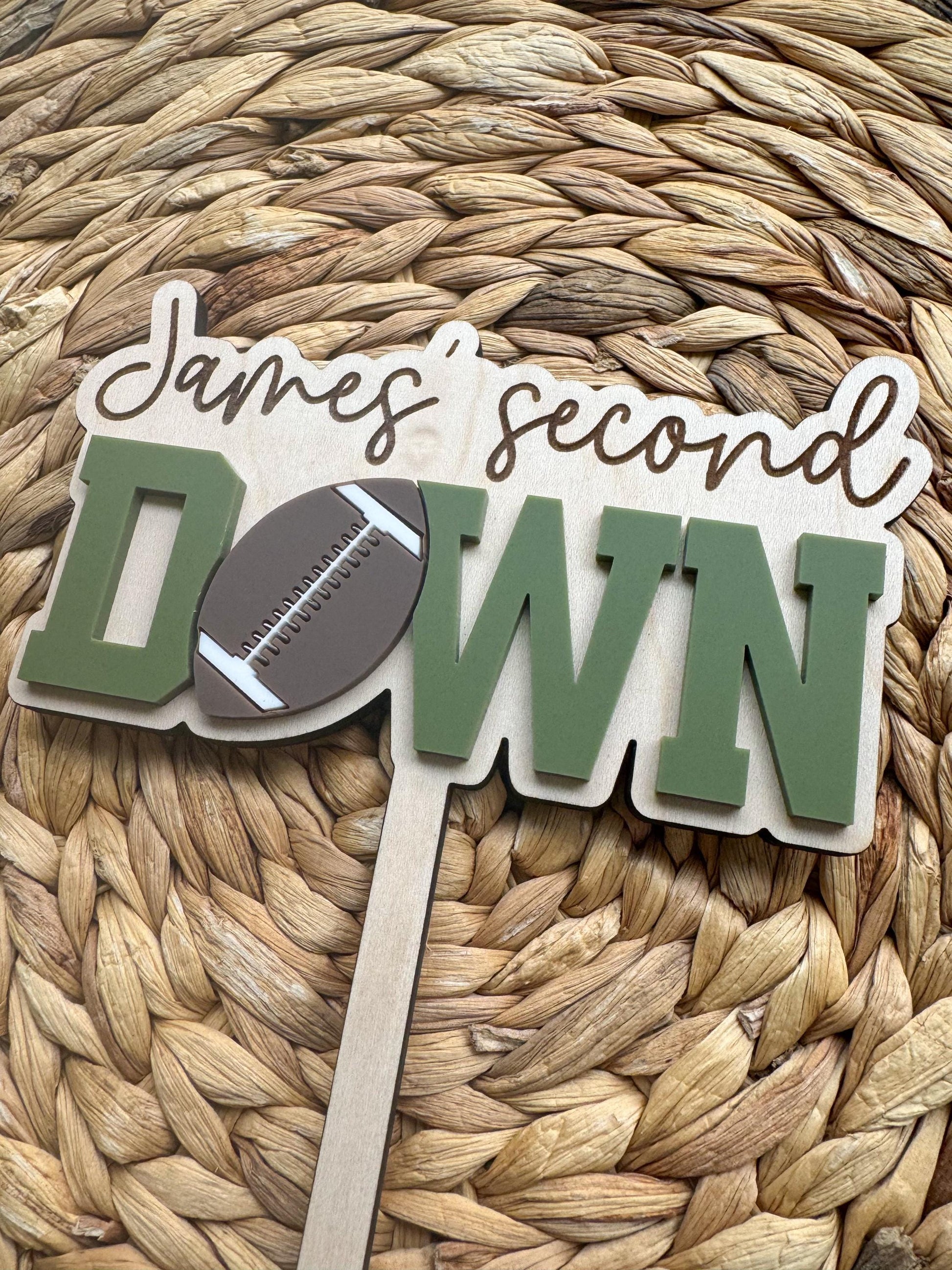 Custom Football Cake Topper – Personalized Second Down Birthday Sports Theme Party Decor