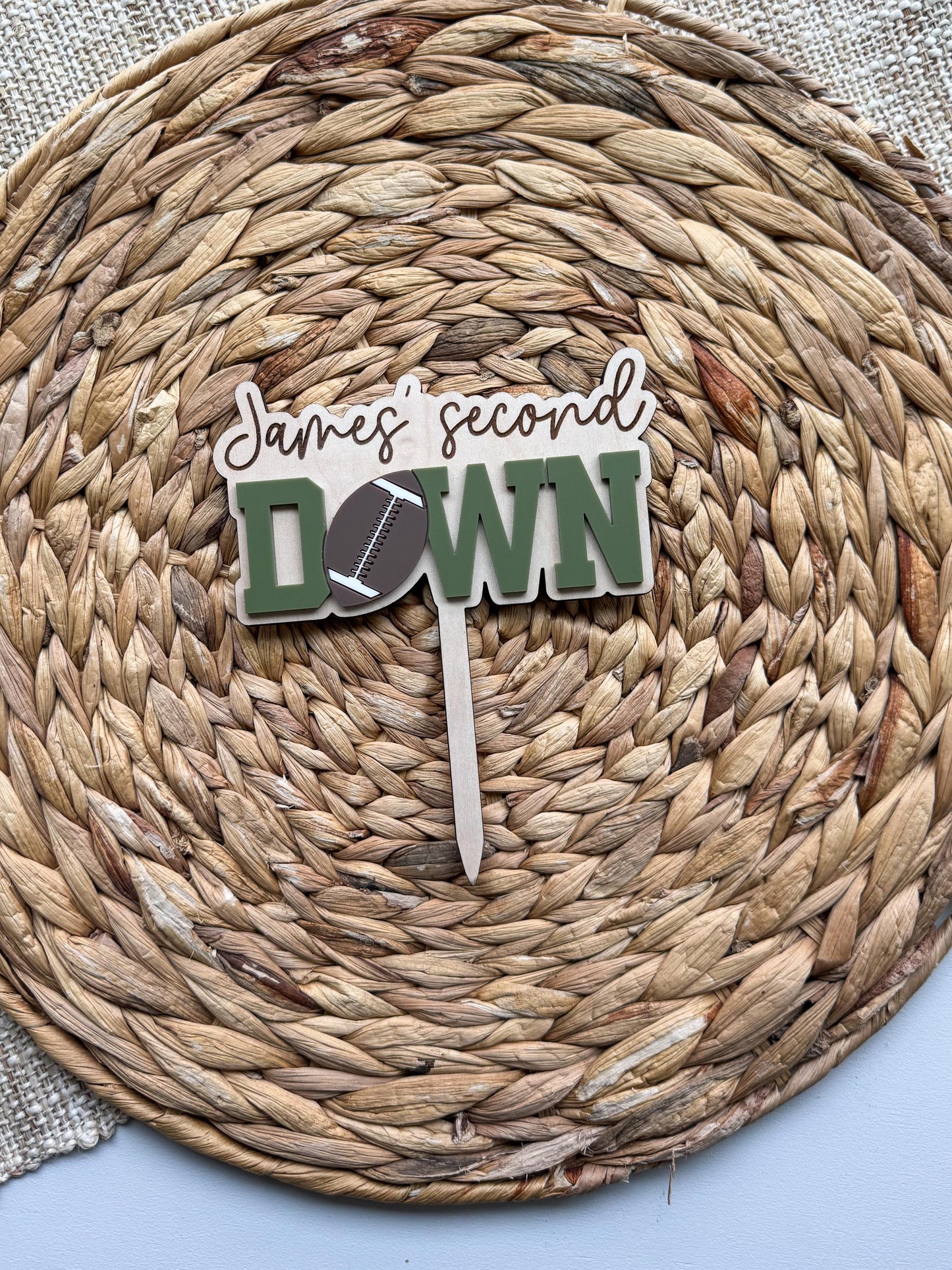 Custom Football Cake Topper – Personalized Second Down Birthday Sports Theme Party Decor