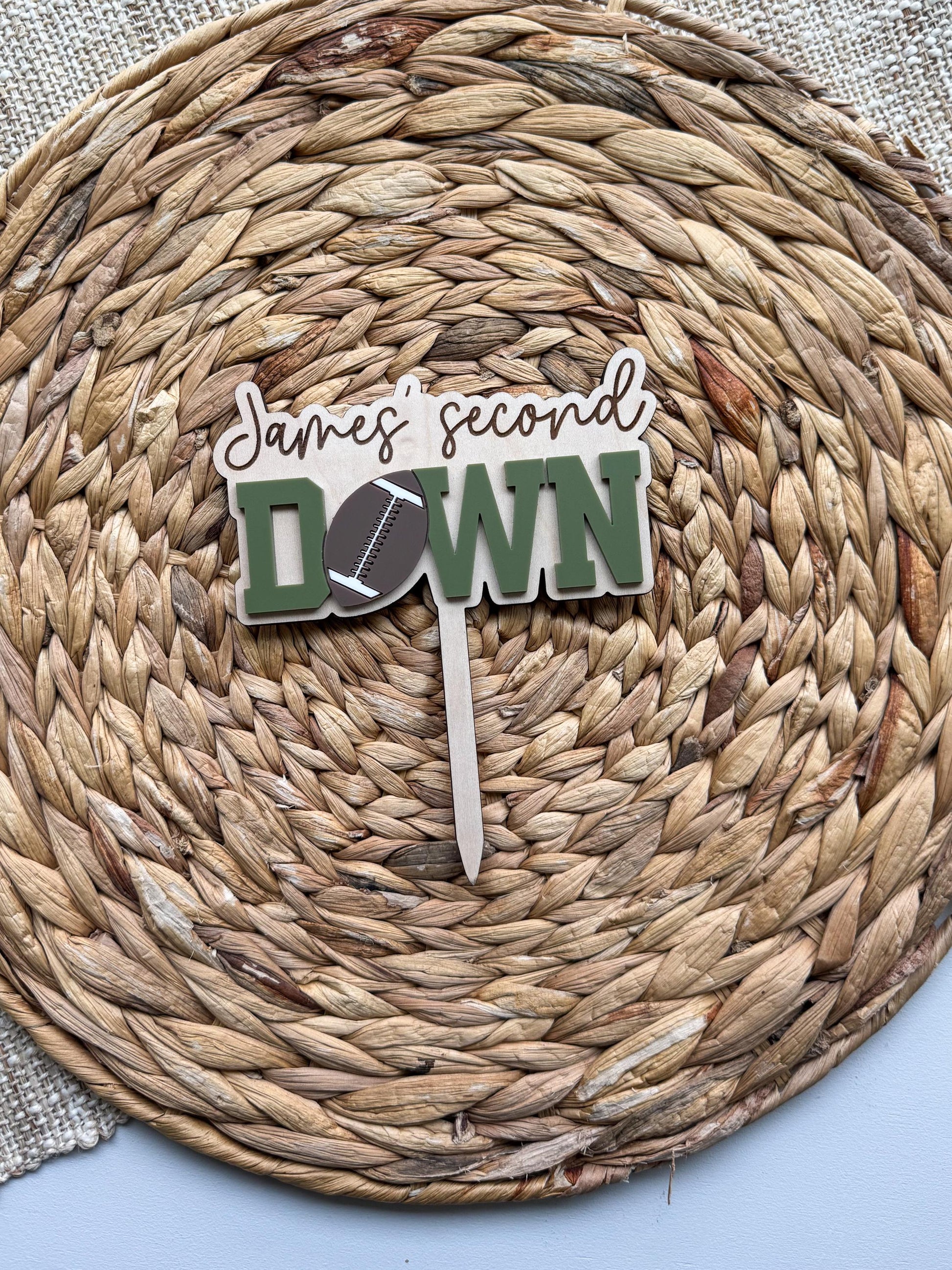 Custom Football Cake Topper – Personalized Second Down Birthday Sports Theme Party Decor