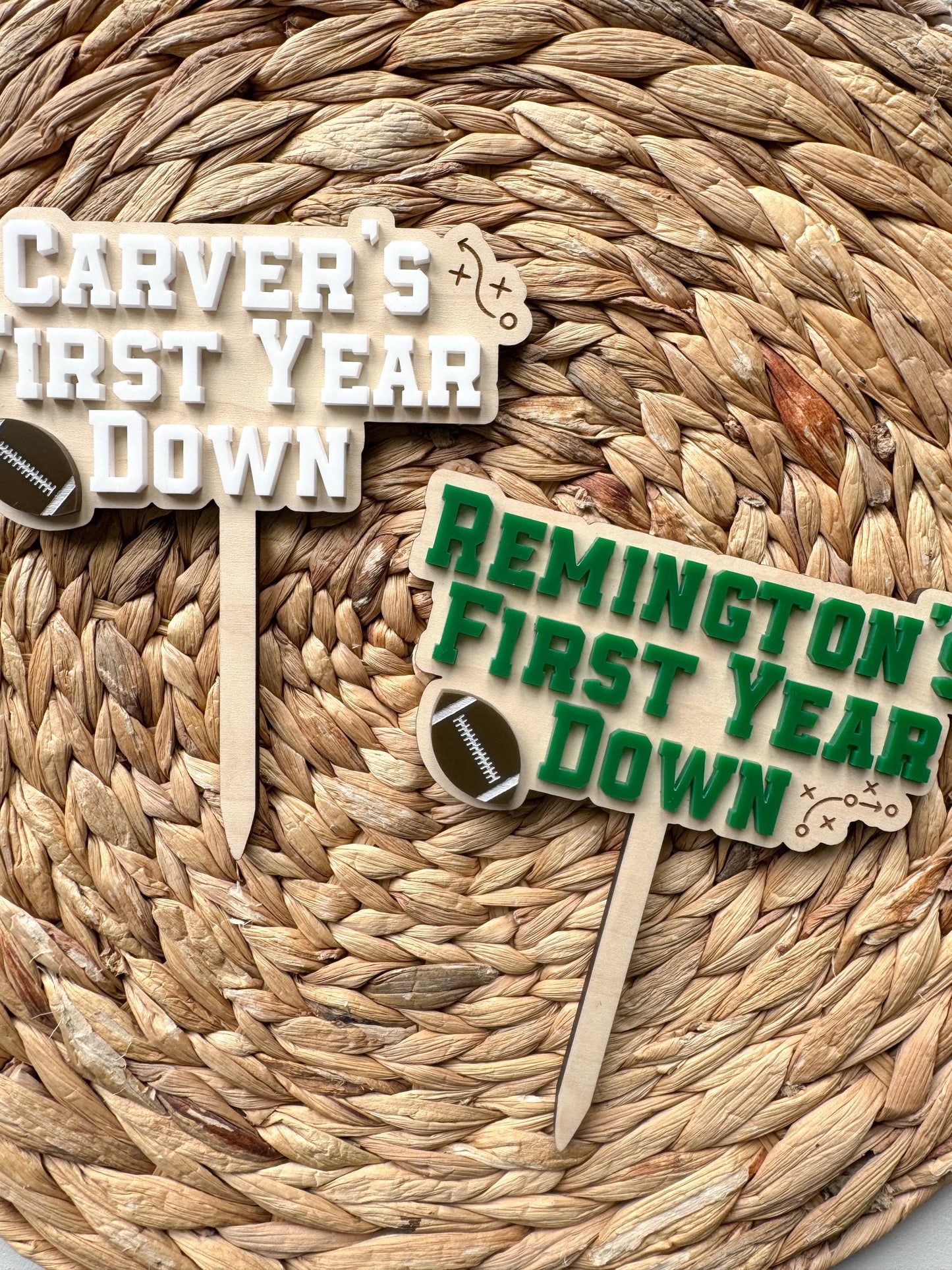 Custom First Year Down Cake Topper – Personalized Football Birthday Topper, Sports Theme Party Decor