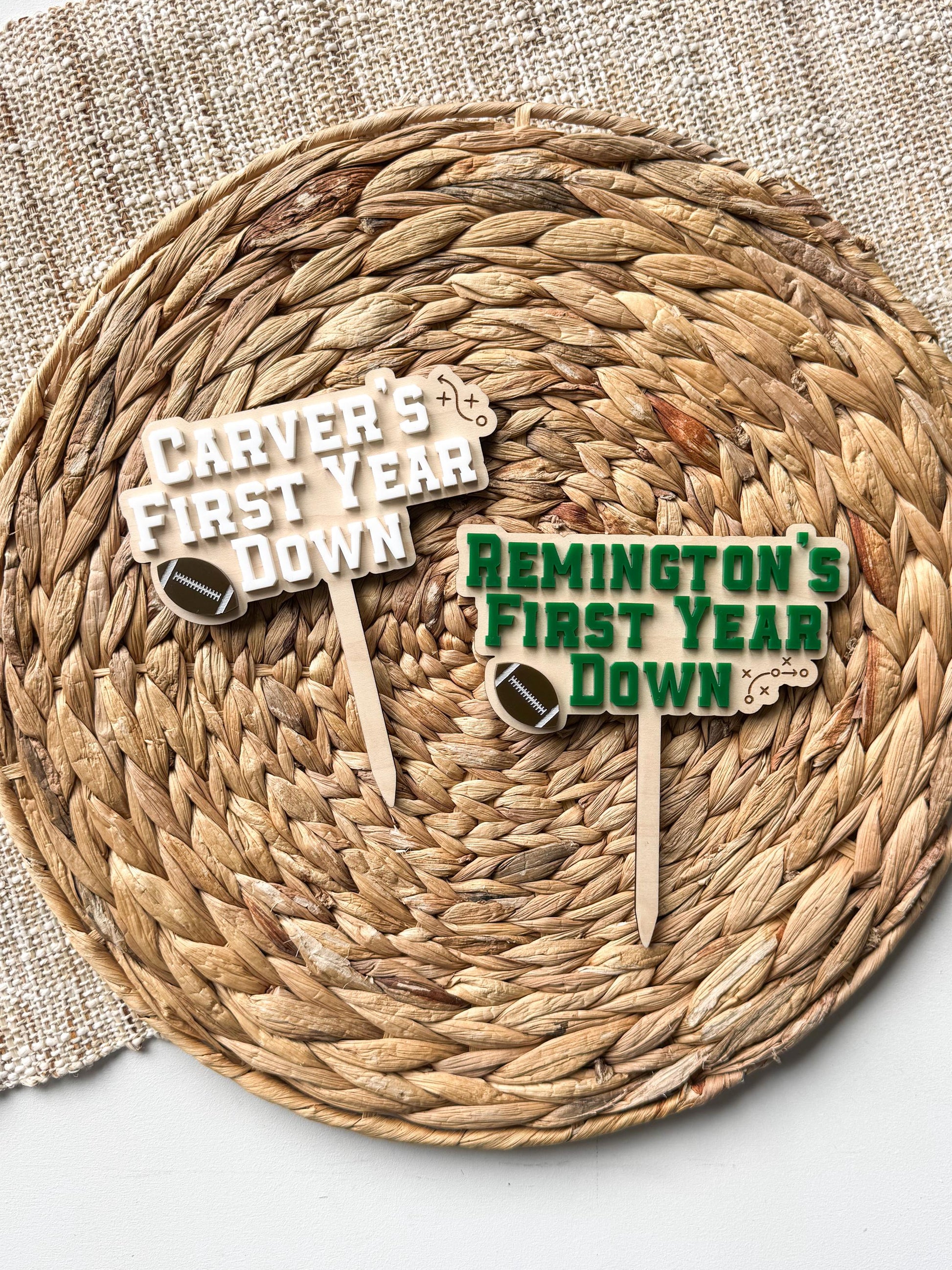 Custom First Year Down Cake Topper – Personalized Football Birthday Topper, Sports Theme Party Decor