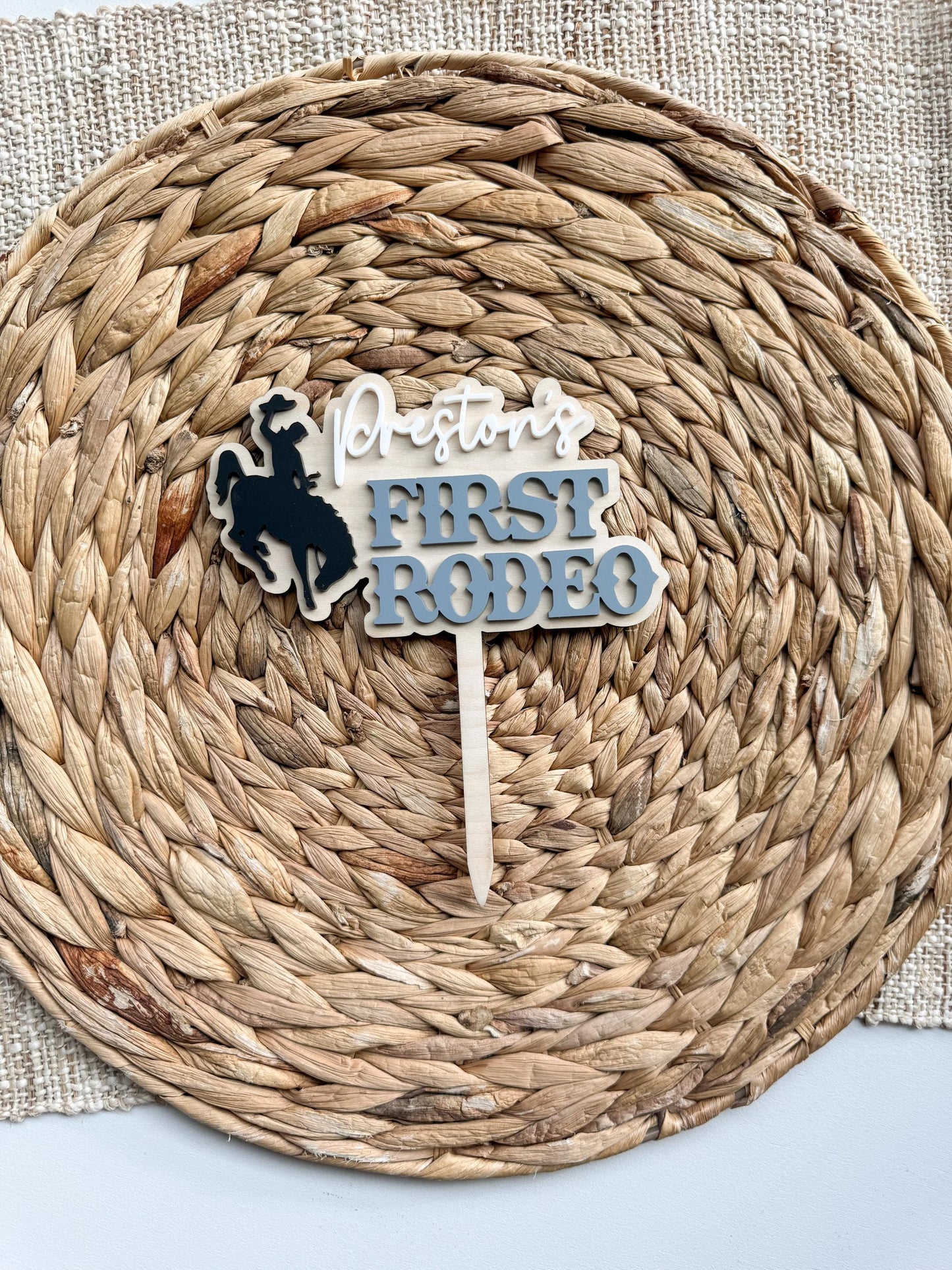 My First Rodeo custom western cowboy first birthday cake topper in acrylic