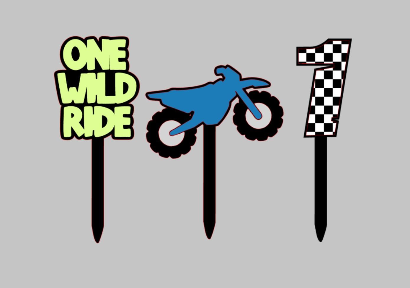 One Wild Ride Cupcake Toppers – Dirt Bike First Birthday Acrylic Cup Cake Decor