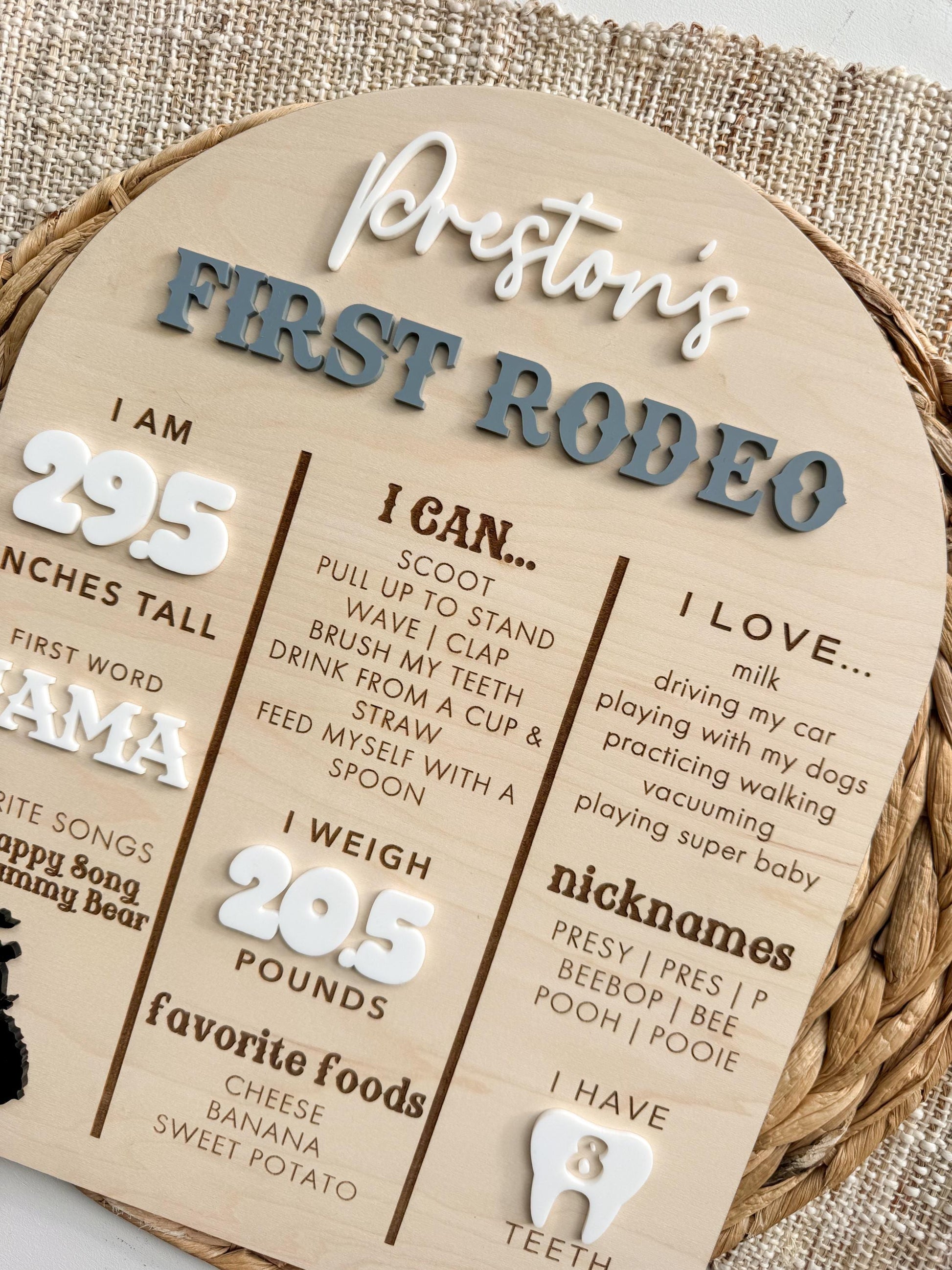 First Rodeo Milestone Board – Personalized Western Birthday Sign - 1st Year Party