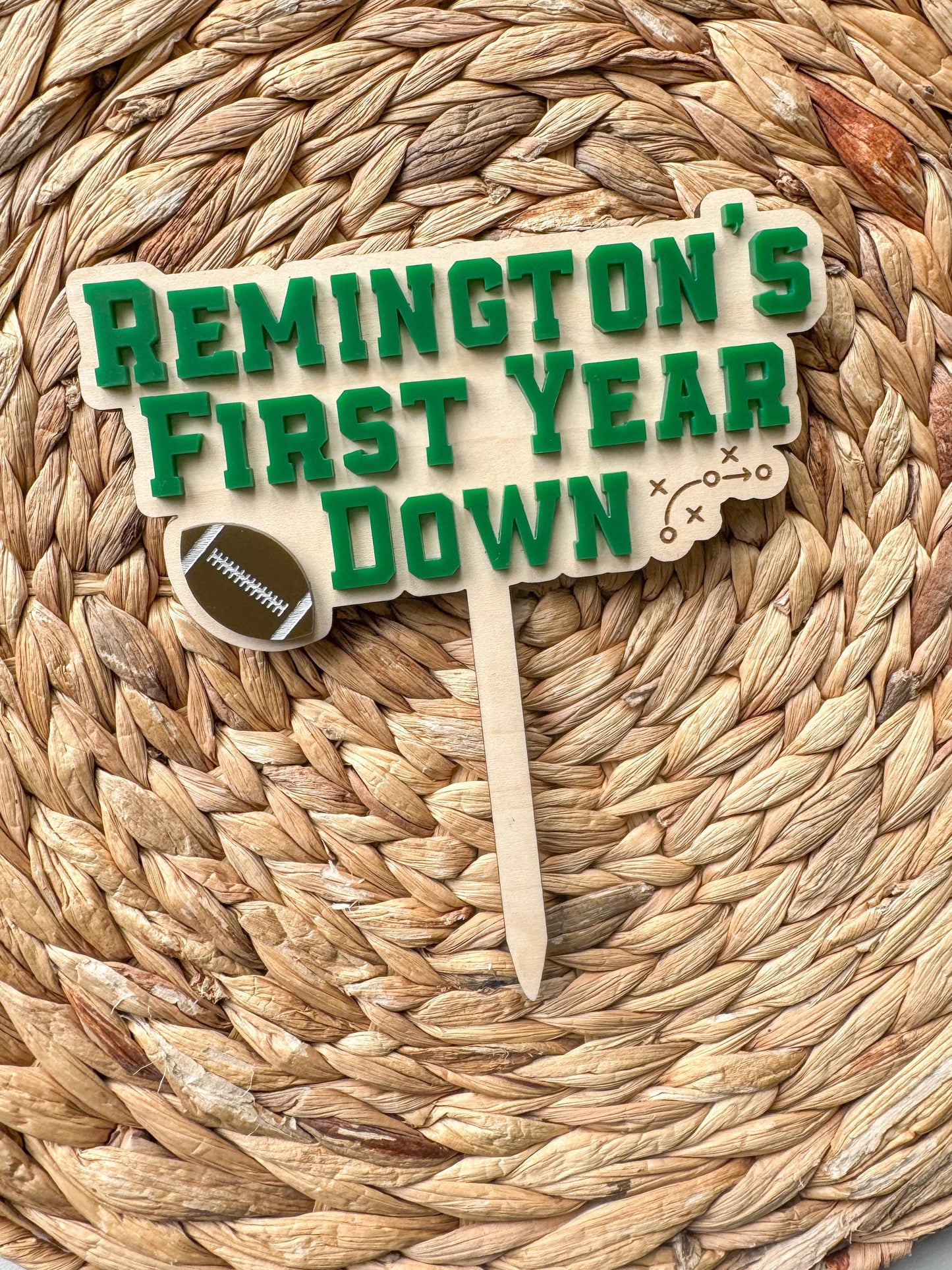Custom First Year Down Cake Topper – Personalized Football Birthday Topper, Sports Theme Party Decor