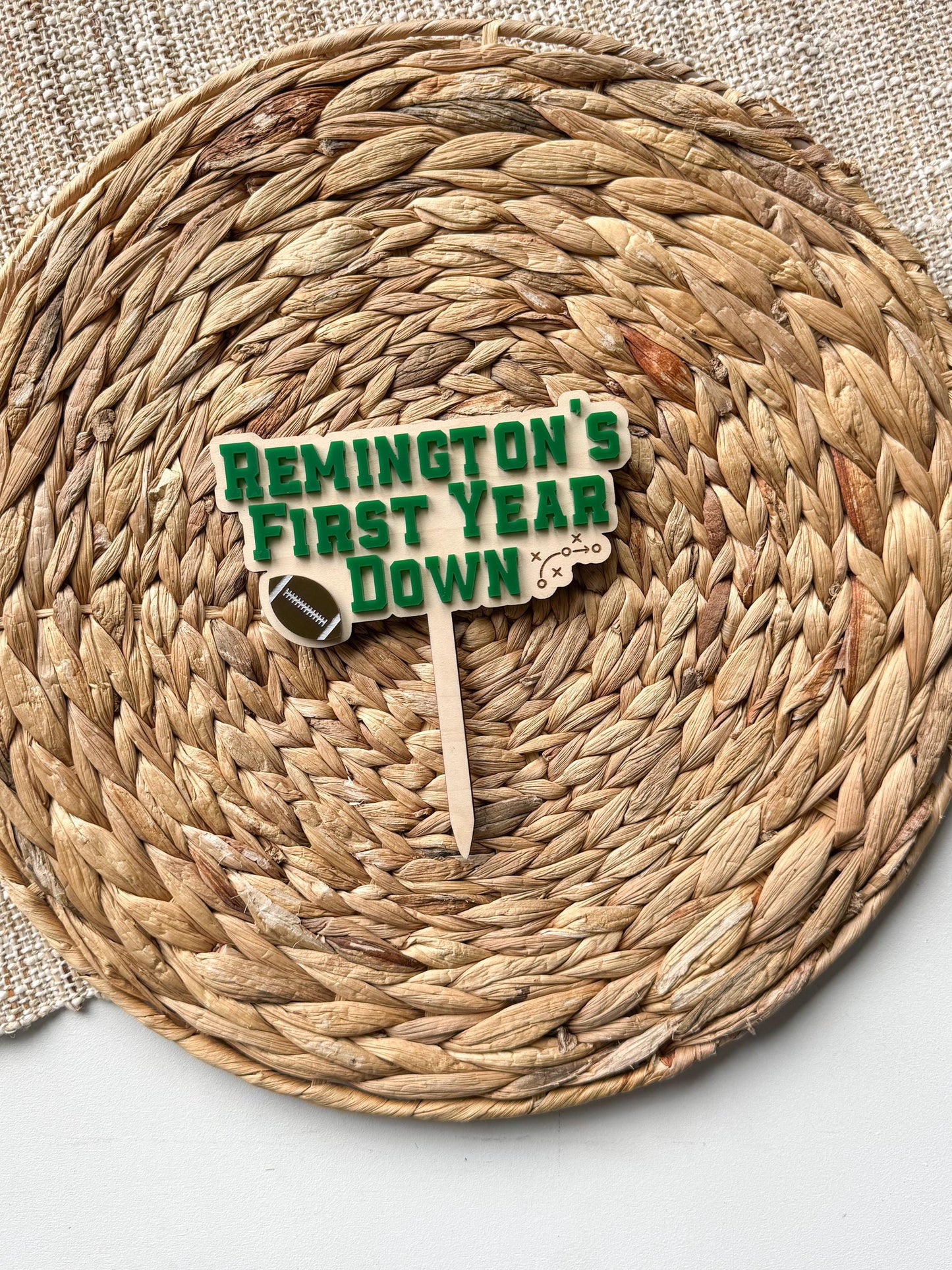 Custom First Year Down Cake Topper – Personalized Football Birthday Topper, Sports Theme Party Decor