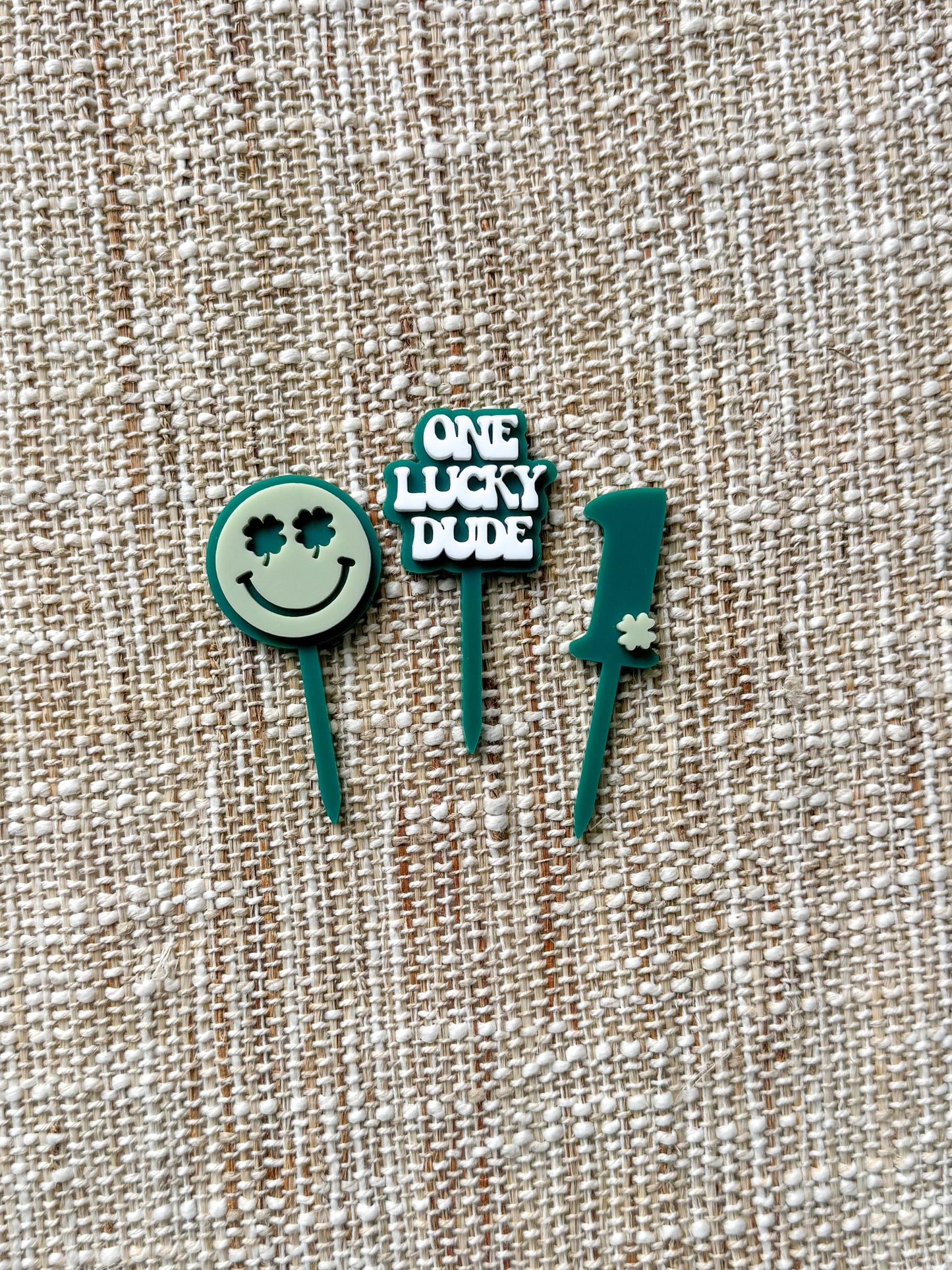One Lucky Dude Cupcake Toppers, First Birthday Boy, Smiley Face Theme