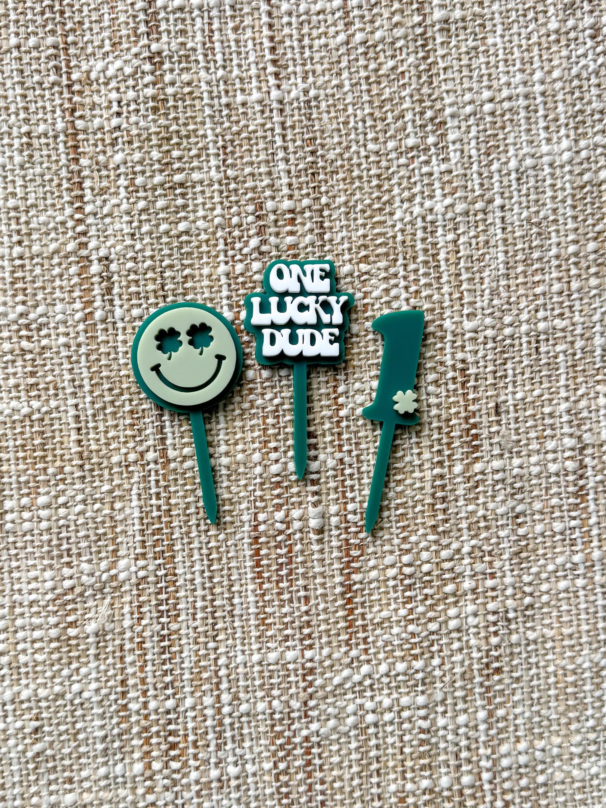 One Lucky Dude Cupcake Toppers, First Birthday Boy, Smiley Face Theme