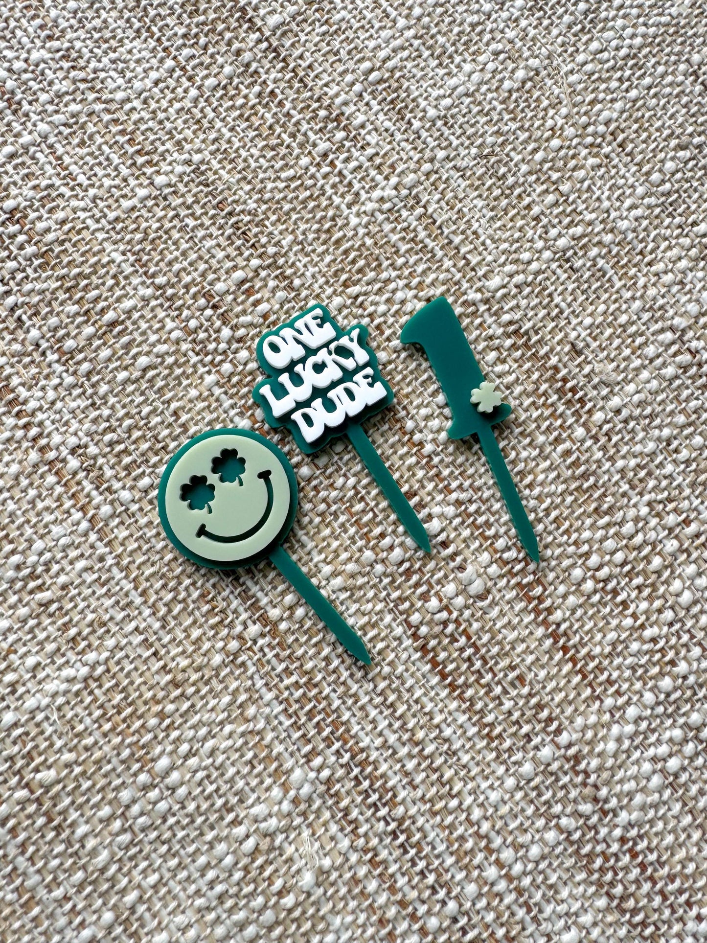 One Lucky Dude Cupcake Toppers, First Birthday Boy, Smiley Face Theme