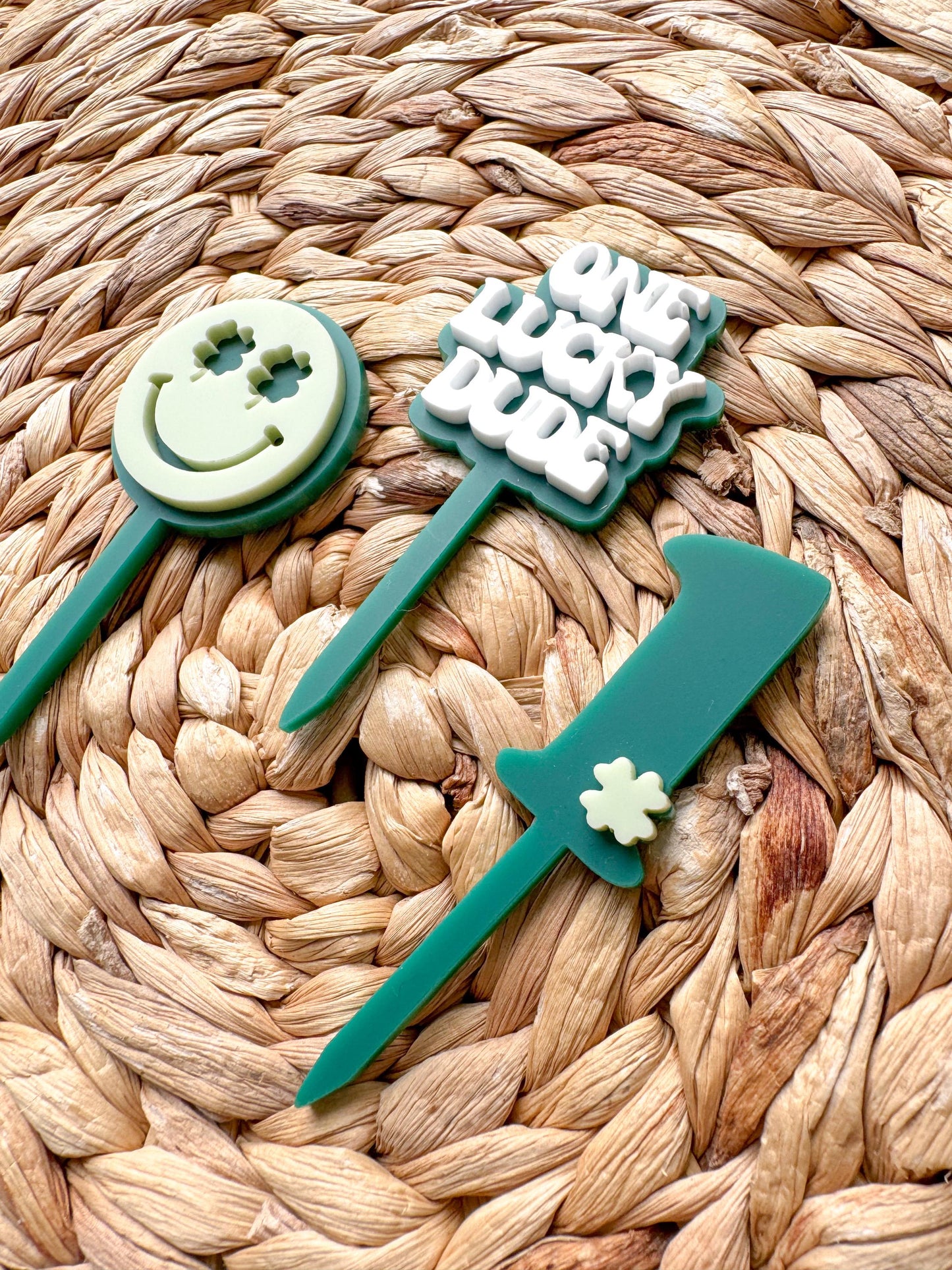 One Lucky Dude Cupcake Toppers, First Birthday Boy, Smiley Face Theme
