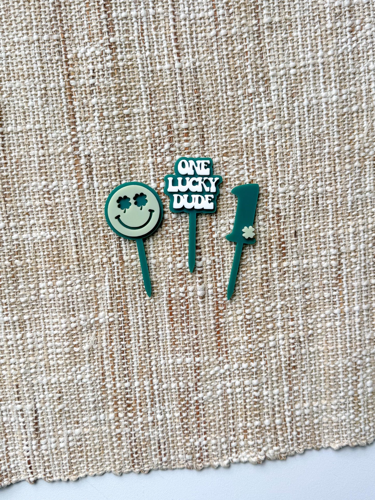 One Lucky Dude Cupcake Toppers, First Birthday Boy, Smiley Face Theme