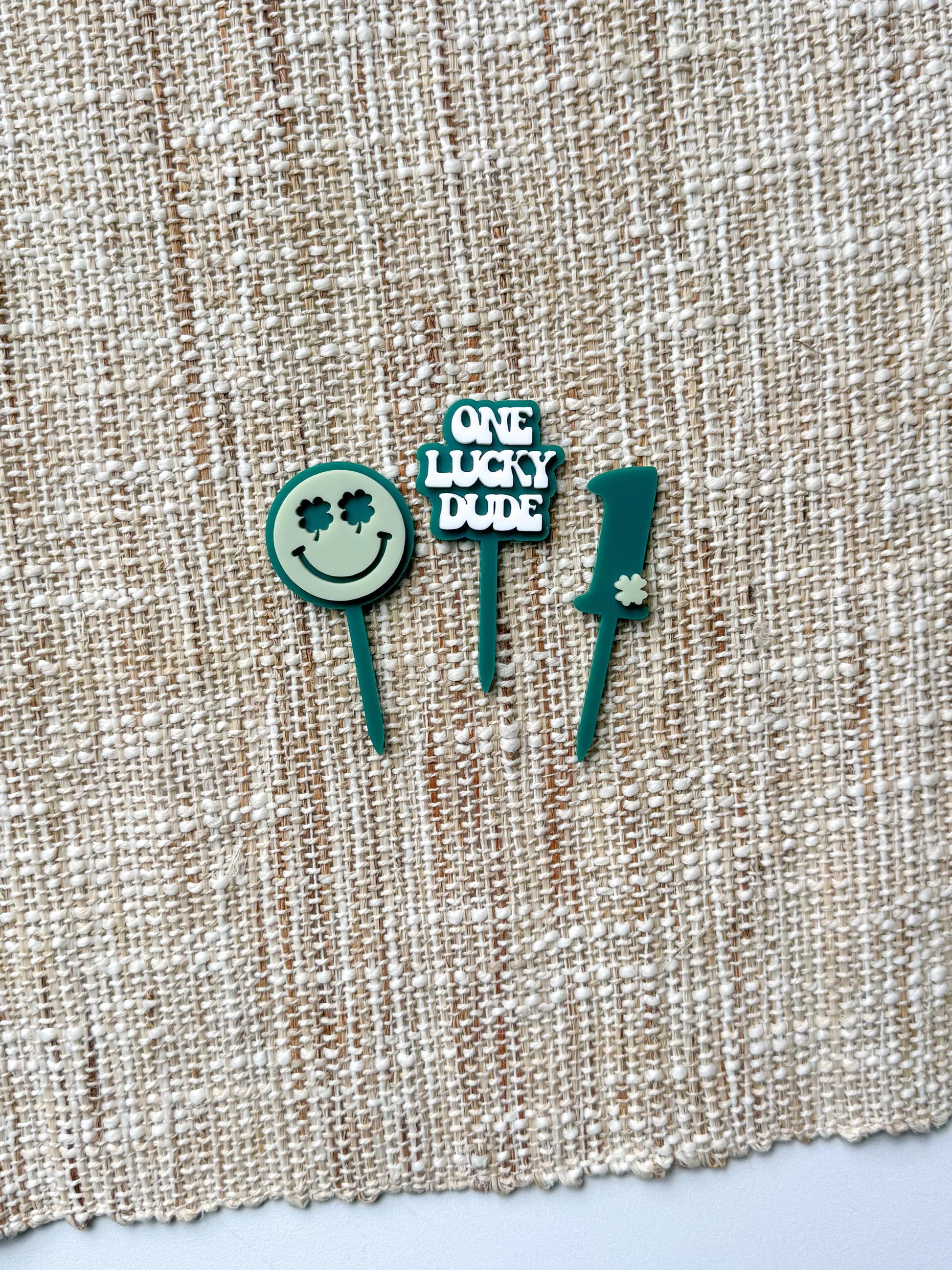 One Lucky Dude Cupcake Toppers, First Birthday Boy, Smiley Face Theme