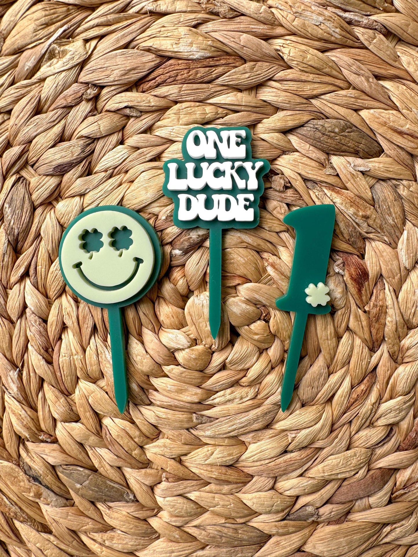 One Lucky Dude Cupcake Toppers, First Birthday Boy, Smiley Face Theme