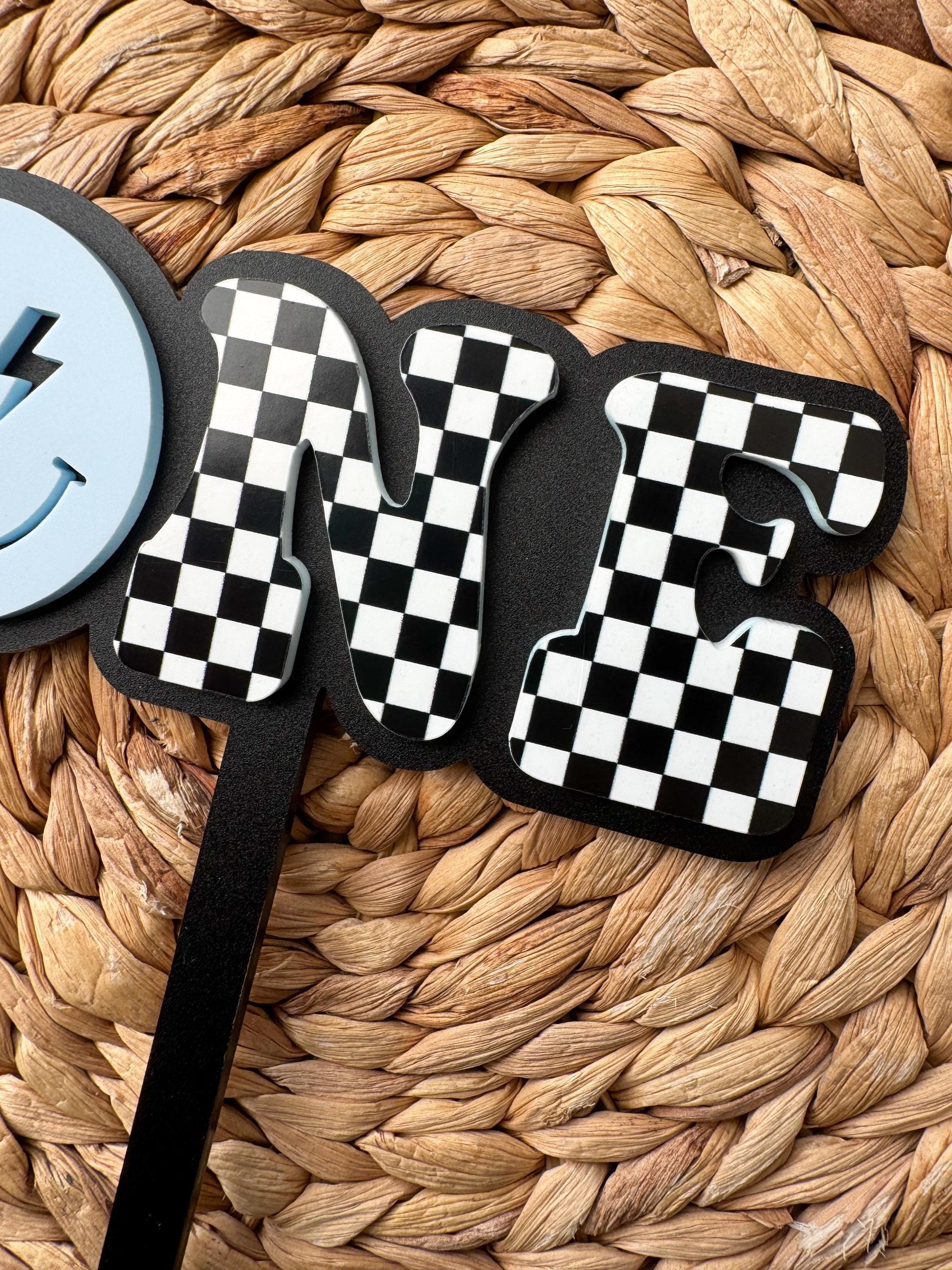 ONE Smiley Cake Topper | Checkered First Birthday | Modern Smash Cake Decor