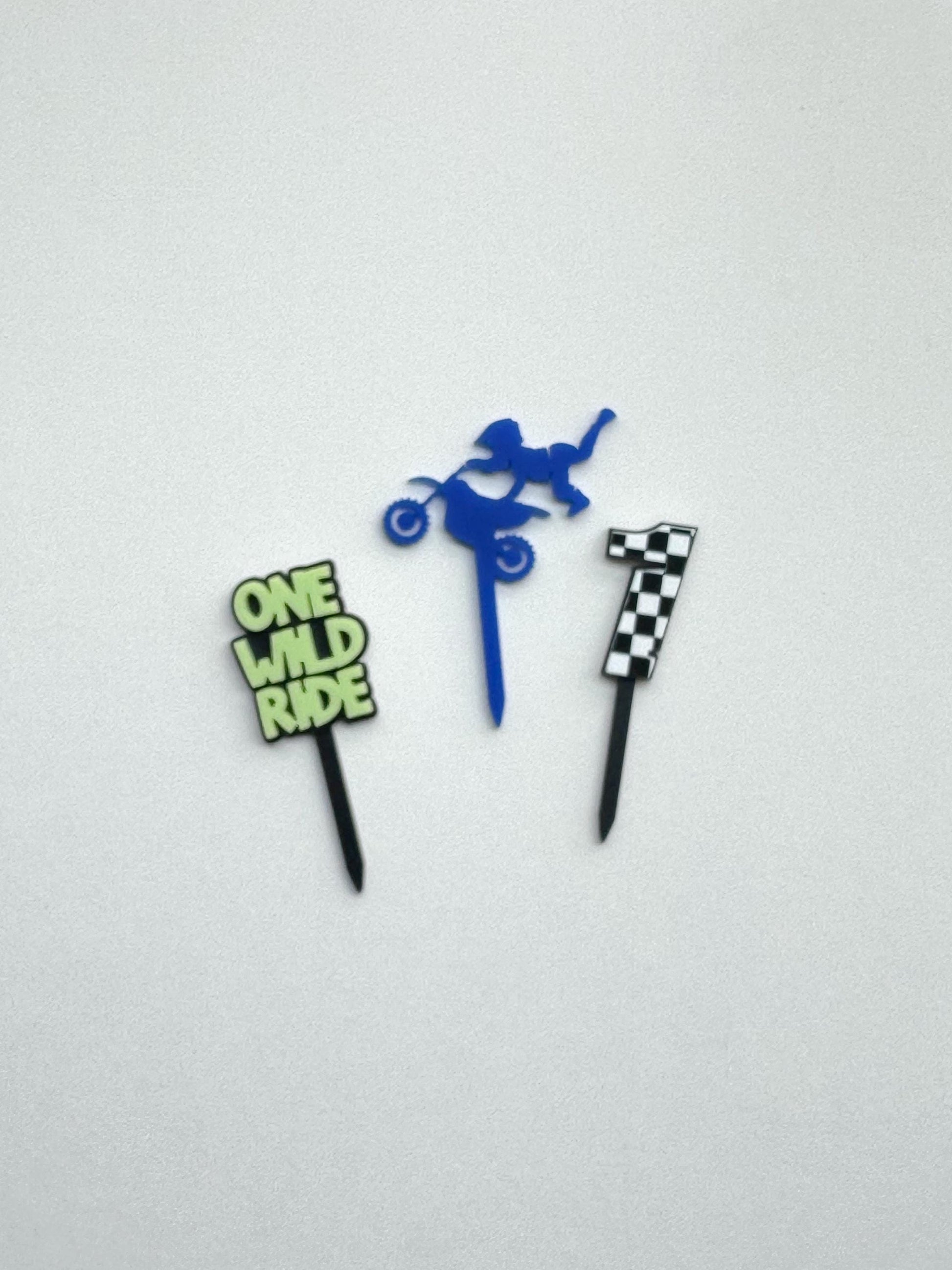 One Wild Ride Cupcake Toppers – Dirt Bike First Birthday Acrylic Cup Cake Decor