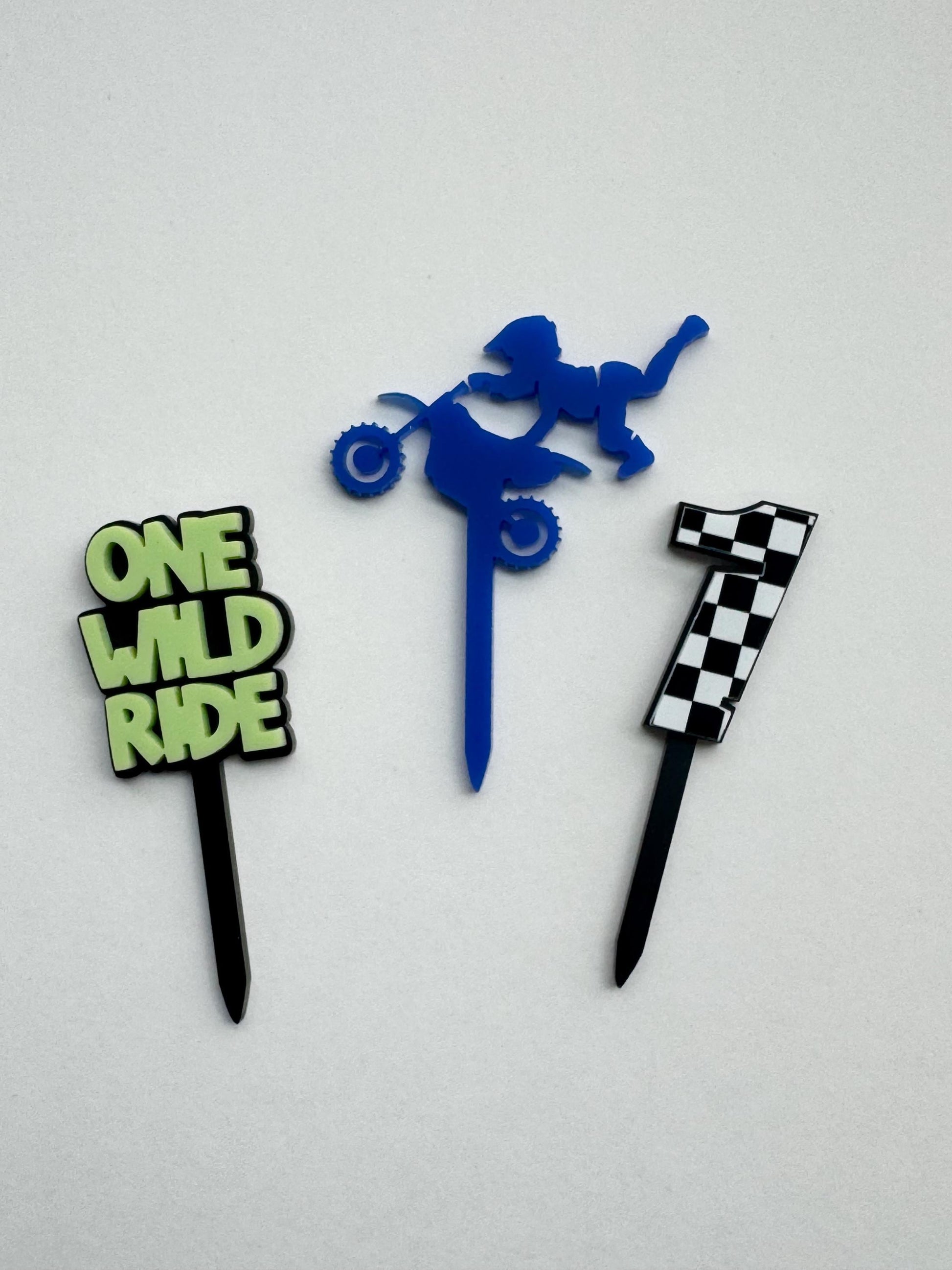 One Wild Ride Cupcake Toppers – Dirt Bike First Birthday Acrylic Cup Cake Decor
