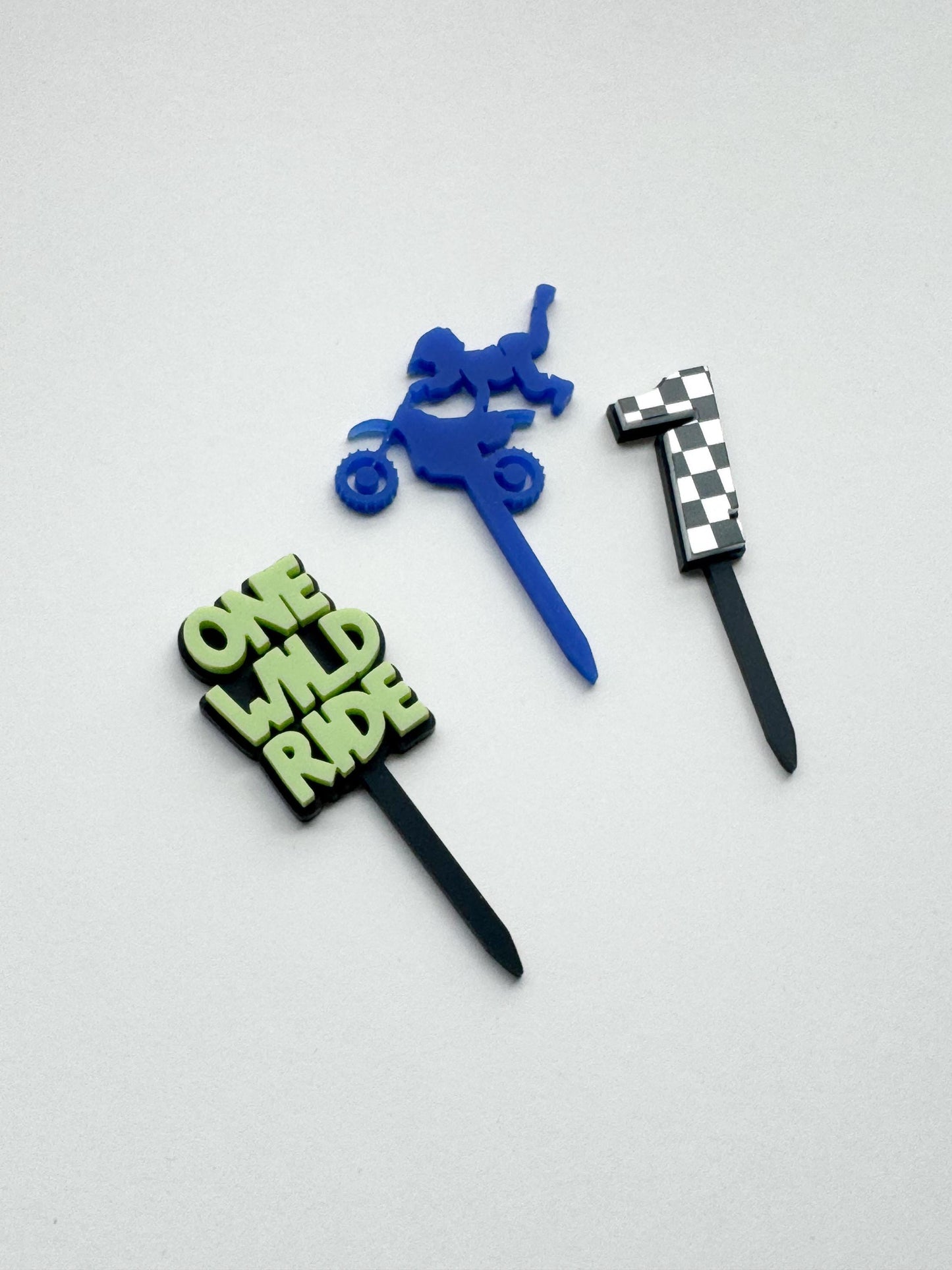 One Wild Ride Cupcake Toppers – Dirt Bike First Birthday Acrylic Cup Cake Decor
