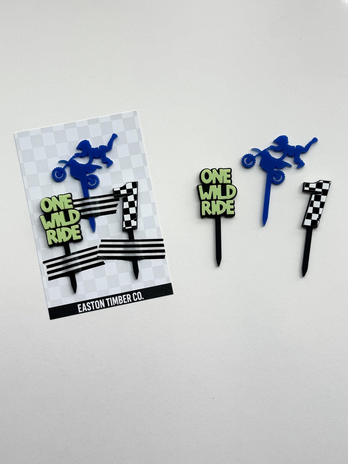 One Wild Ride Cupcake Toppers – Dirt Bike First Birthday Acrylic Cup Cake Decor