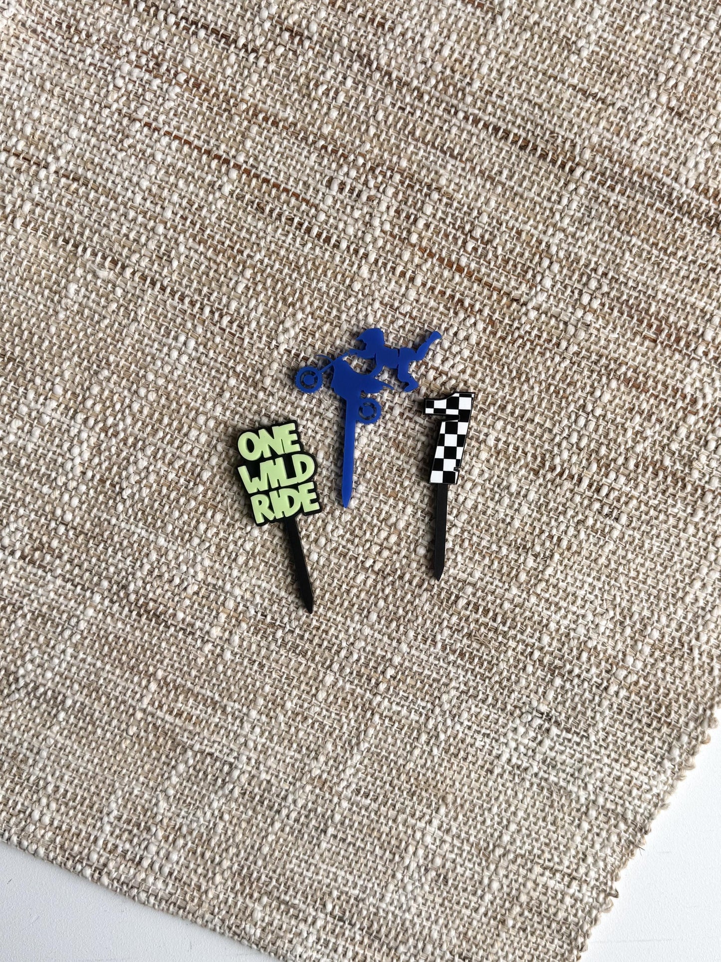 One Wild Ride Cupcake Toppers – Dirt Bike First Birthday Acrylic Cup Cake Decor