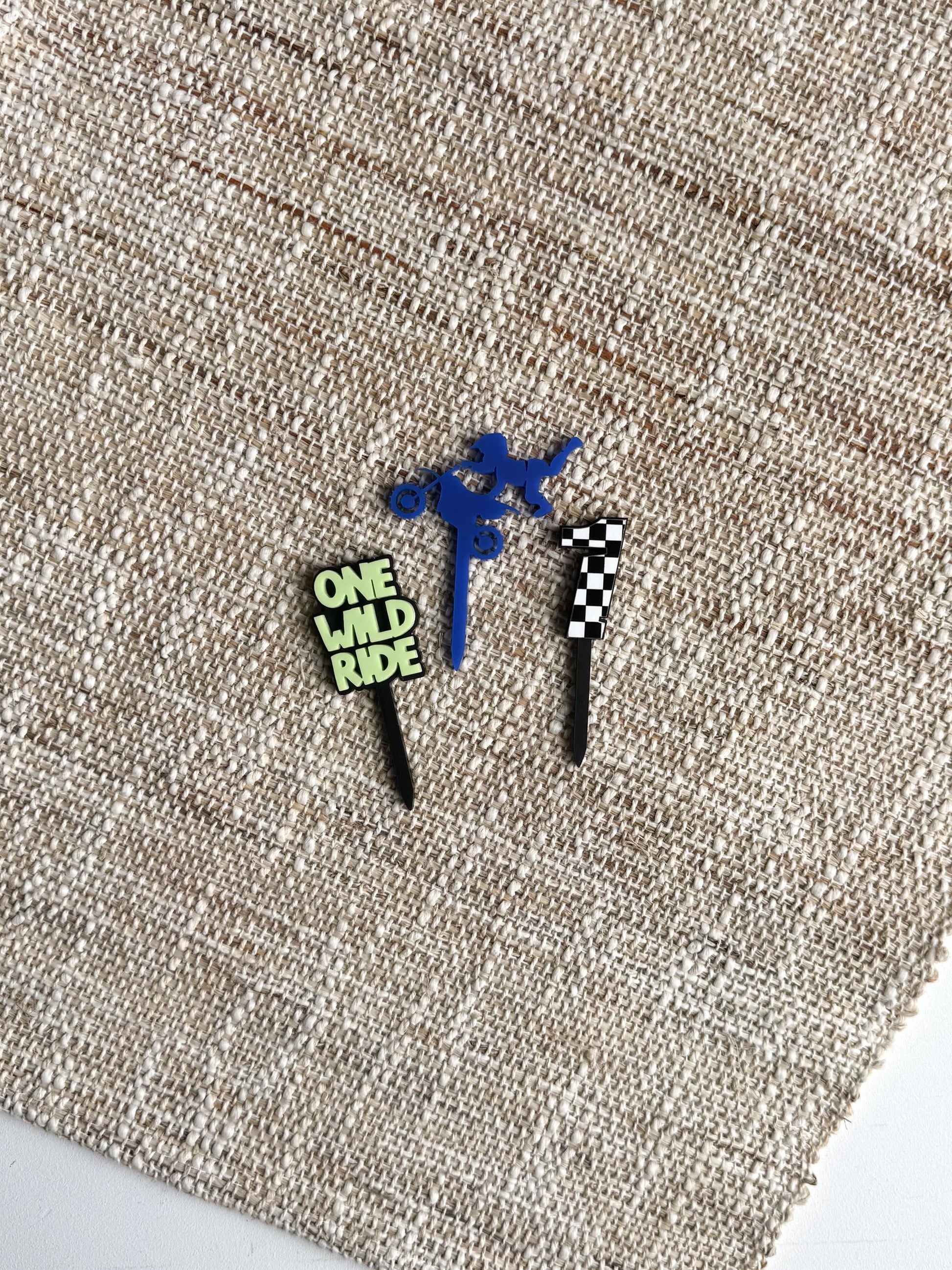 One Wild Ride Cupcake Toppers – Dirt Bike First Birthday Acrylic Cup Cake Decor