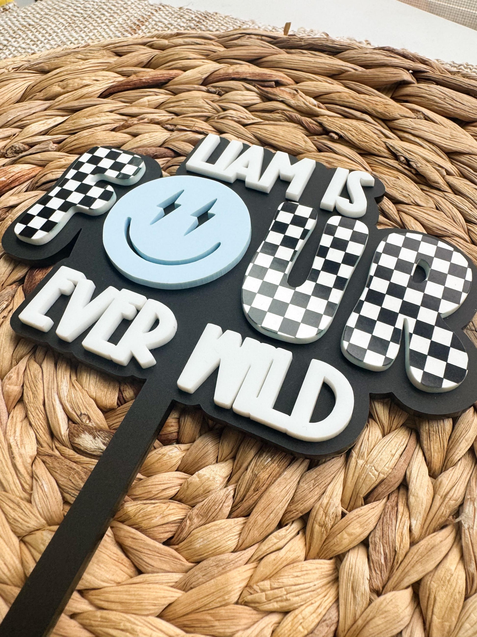 4th Birthday Cake Topper Four Ever Wild Personalized Name Wild Party Decor