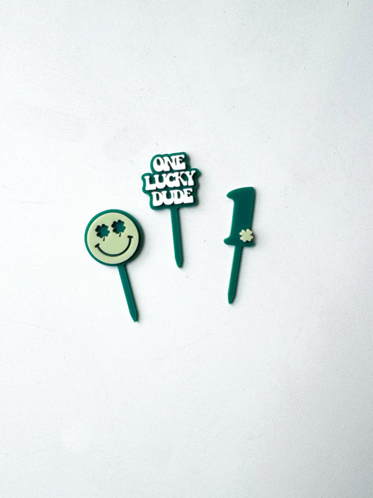One Lucky Dude Cupcake Toppers, First Birthday Boy, Smiley Face Theme
