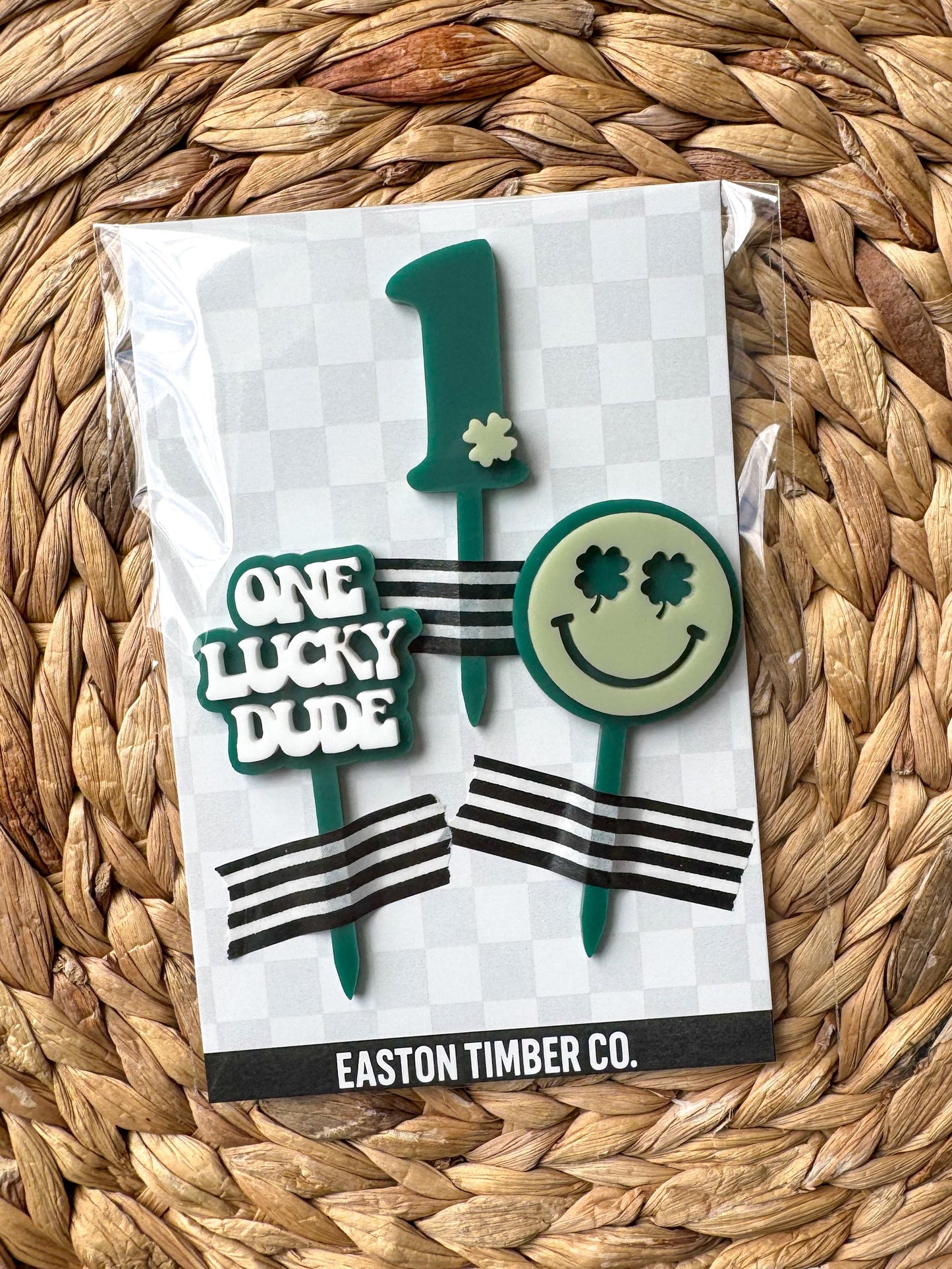 One Lucky Dude Cupcake Toppers, First Birthday Boy, Smiley Face Theme