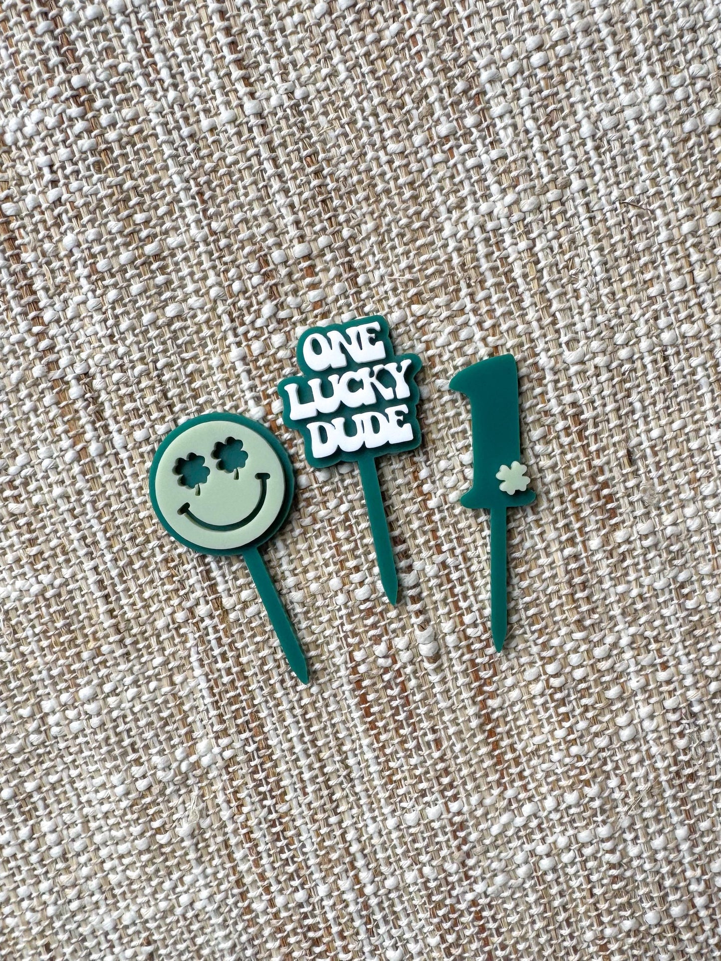One Lucky Dude Cupcake Toppers, First Birthday Boy, Smiley Face Theme