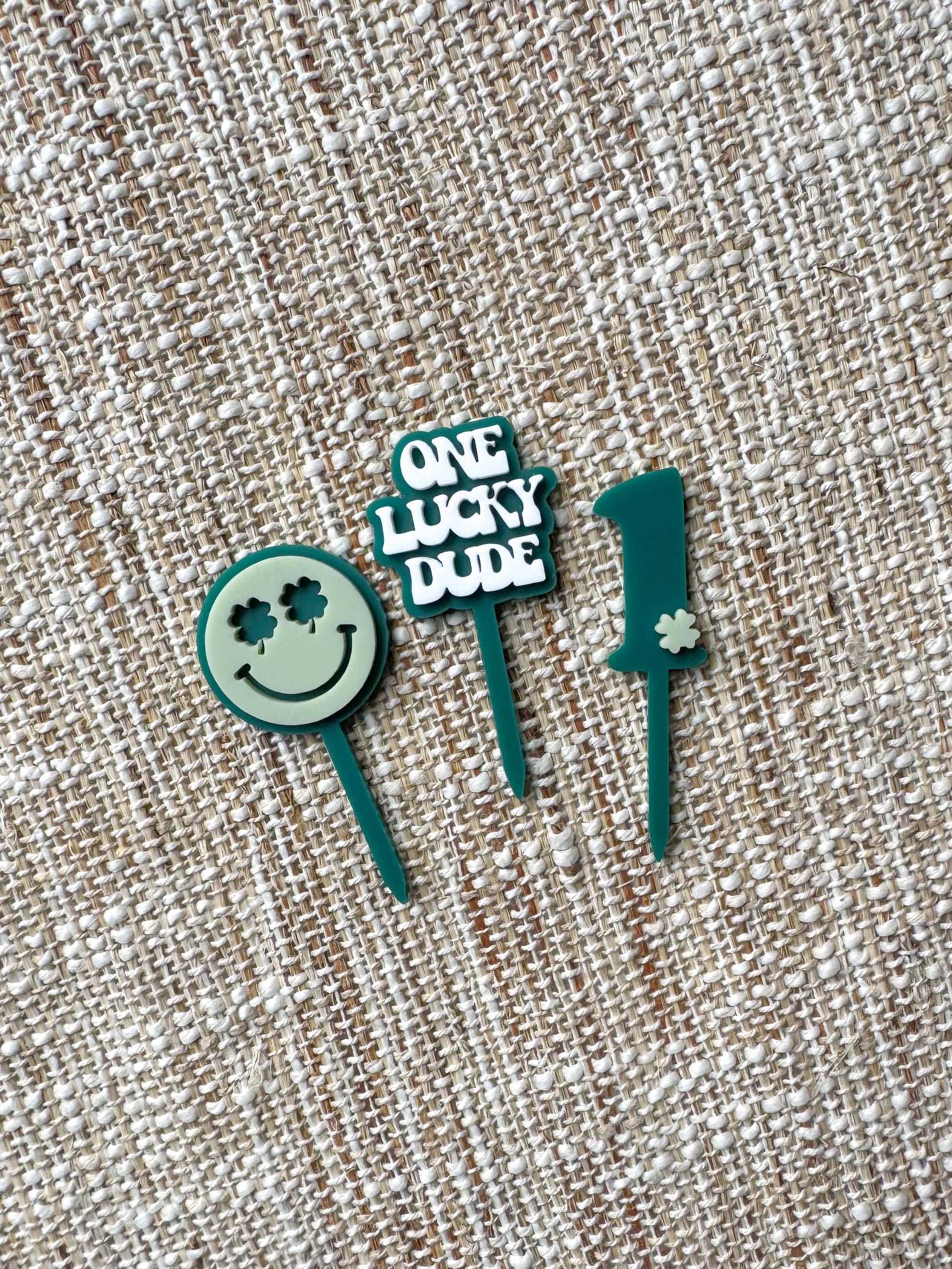One Lucky Dude Cupcake Toppers, First Birthday Boy, Smiley Face Theme