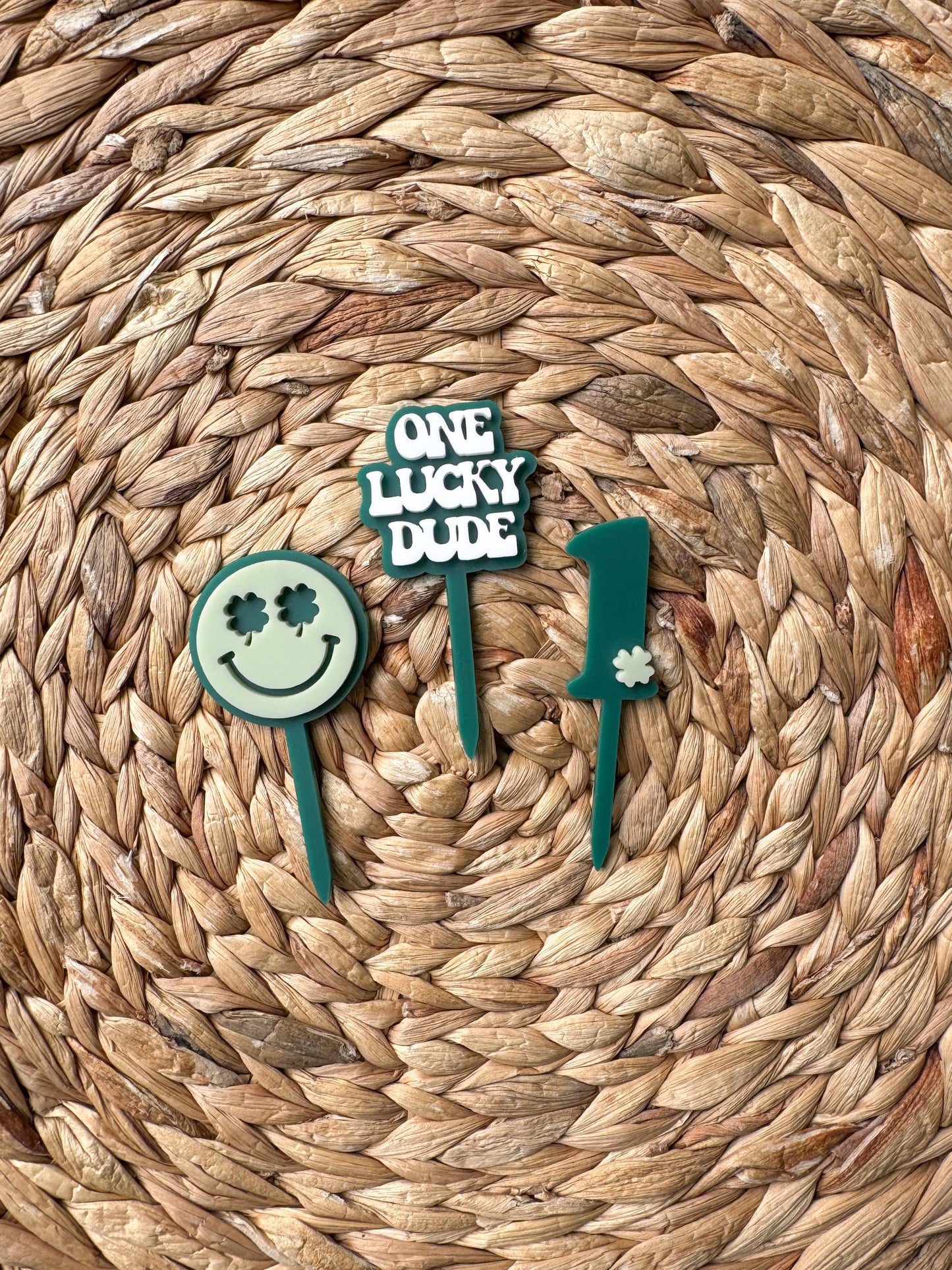 One Lucky Dude Cupcake Toppers, First Birthday Boy, Smiley Face Theme