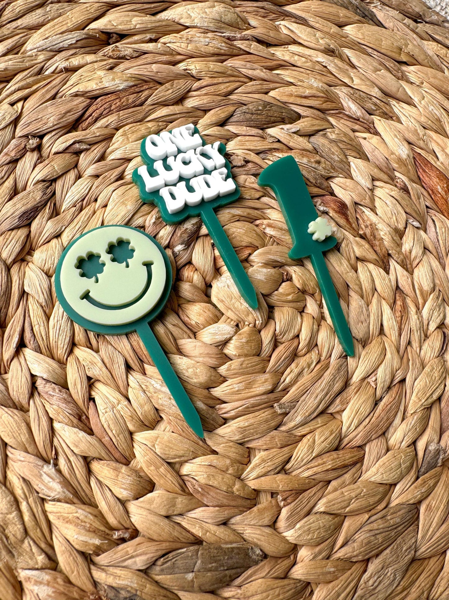 One Lucky Dude Cupcake Toppers, First Birthday Boy, Smiley Face Theme