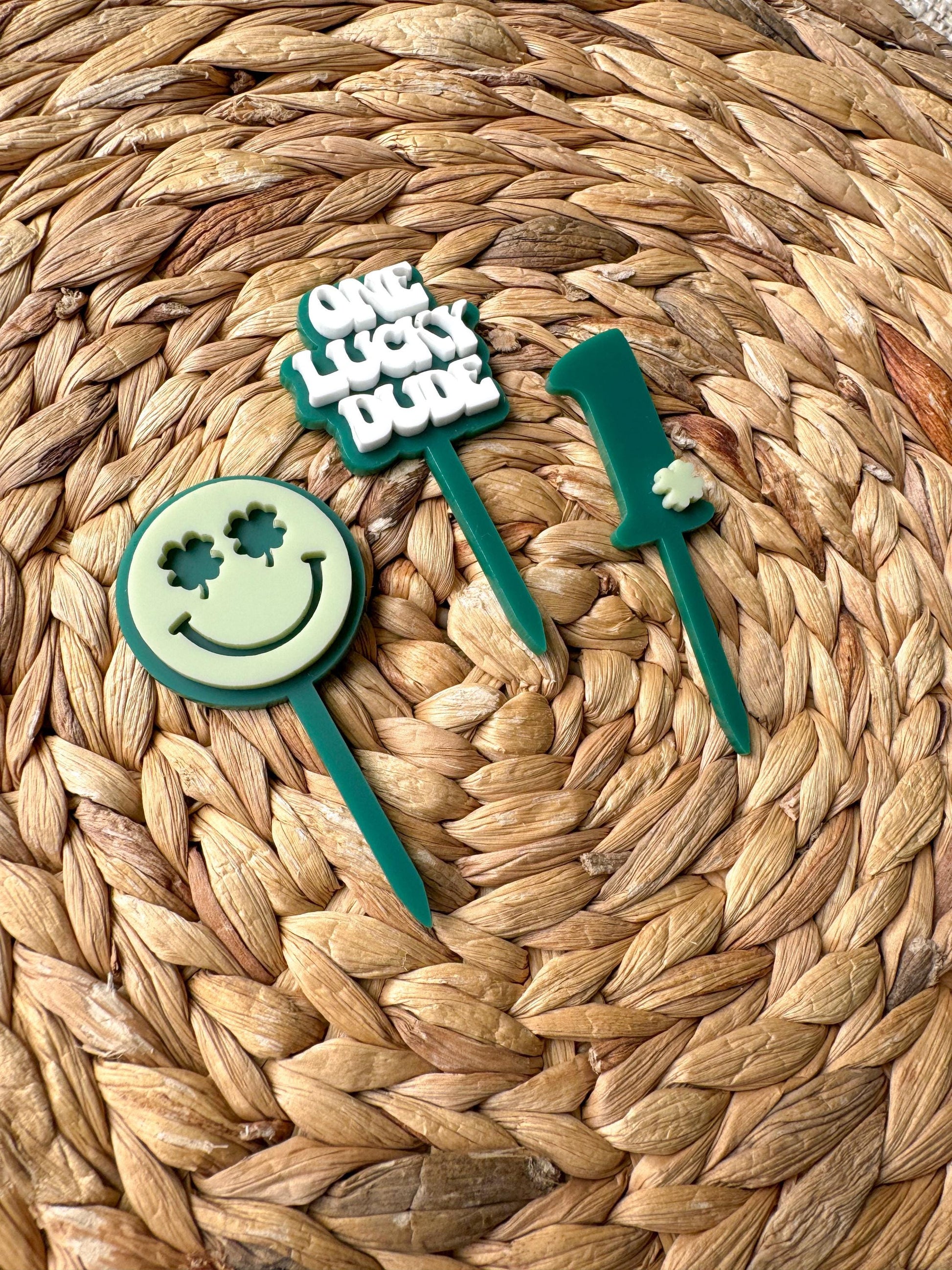One Lucky Dude Cupcake Toppers, First Birthday Boy, Smiley Face Theme