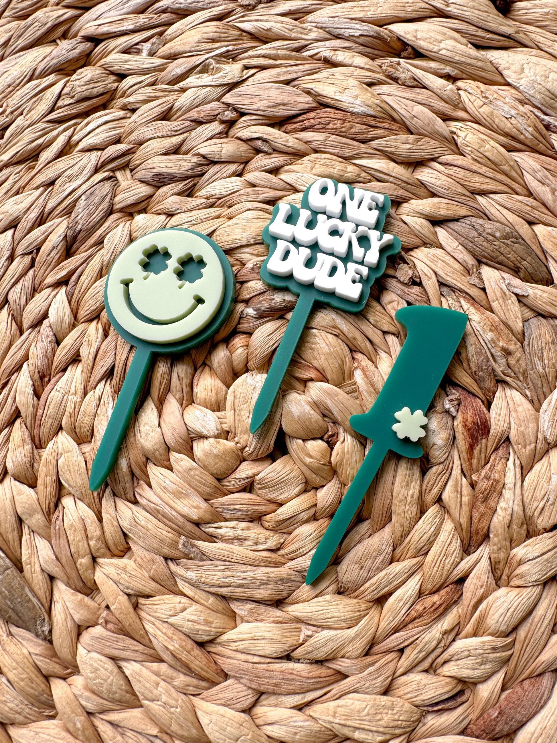 One Lucky Dude Cupcake Toppers, First Birthday Boy, Smiley Face Theme