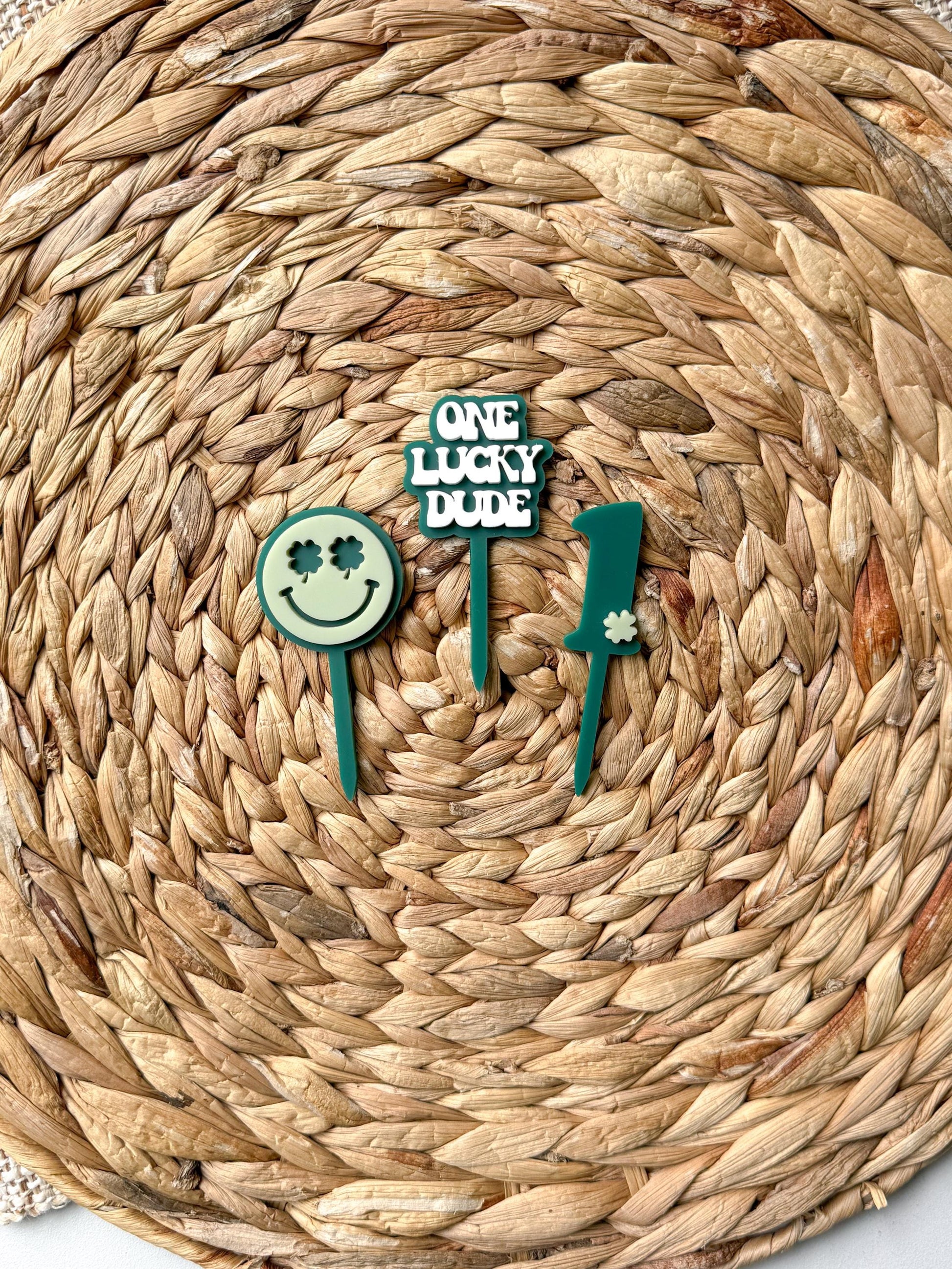One Lucky Dude Cupcake Toppers, First Birthday Boy, Smiley Face Theme