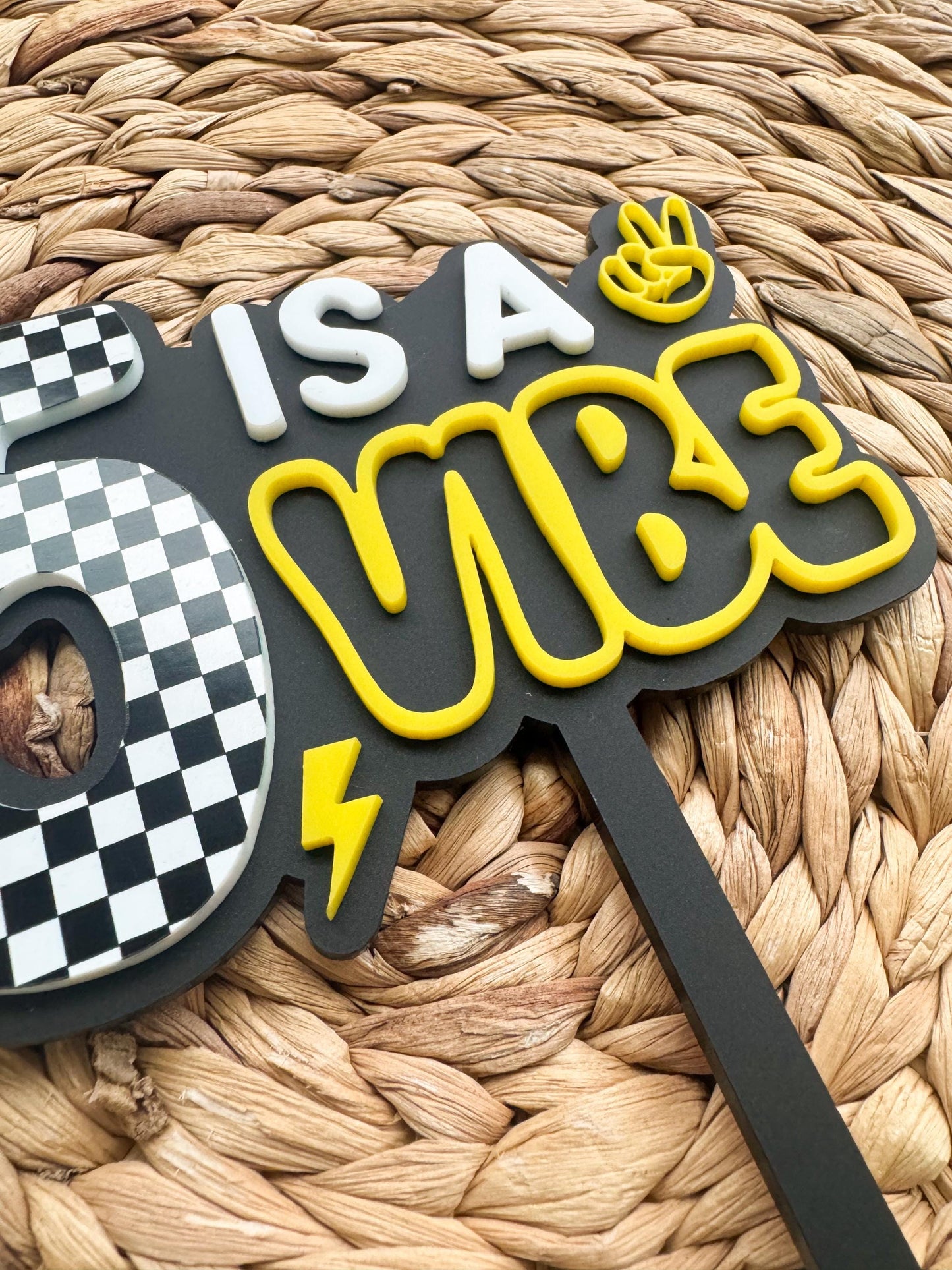 Is A Vibe Birthday Cake Topper Personalized Age Retro Smiley Party Decor