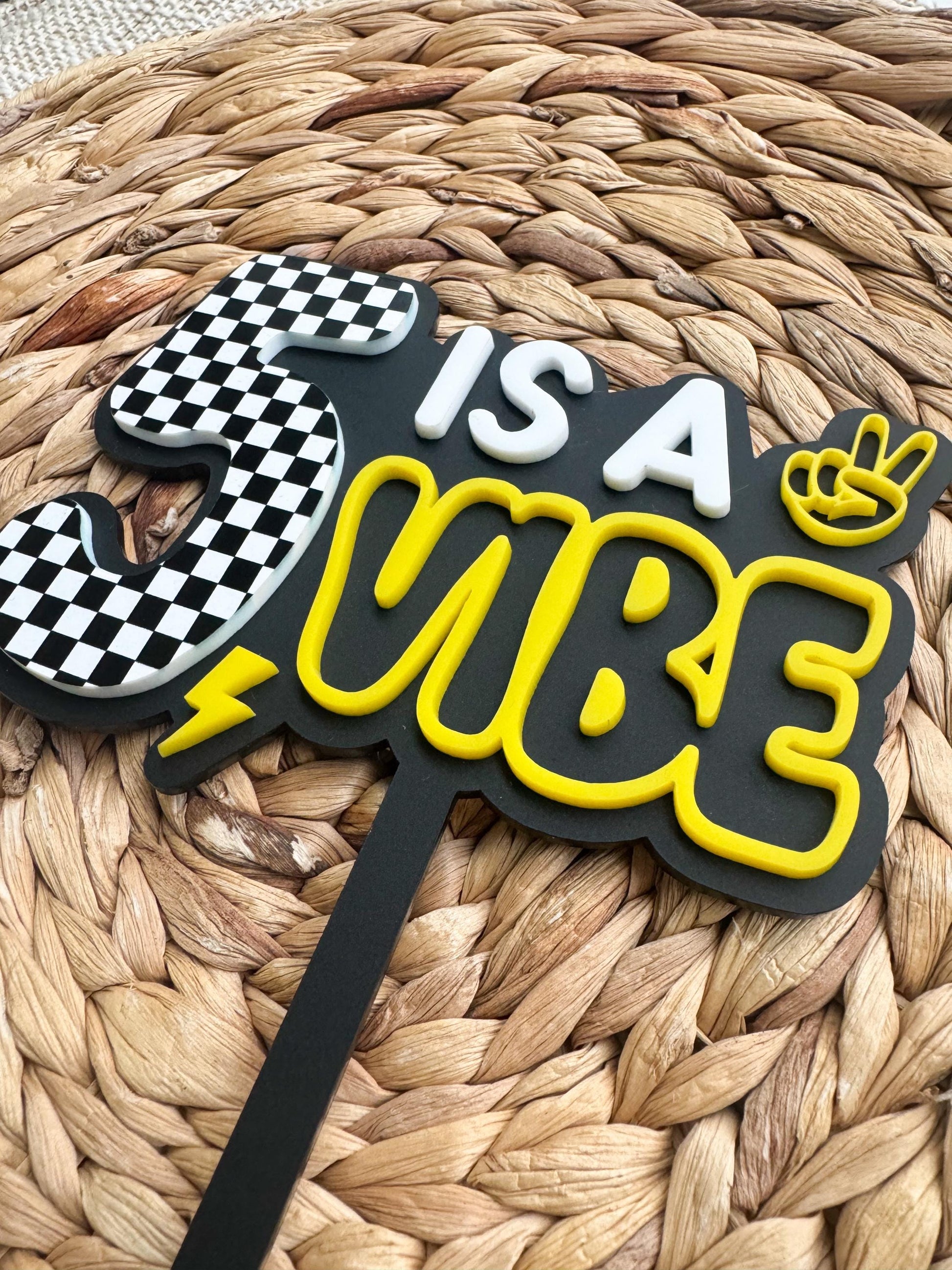 Is A Vibe Birthday Cake Topper Personalized Age Retro Smiley Party Decor