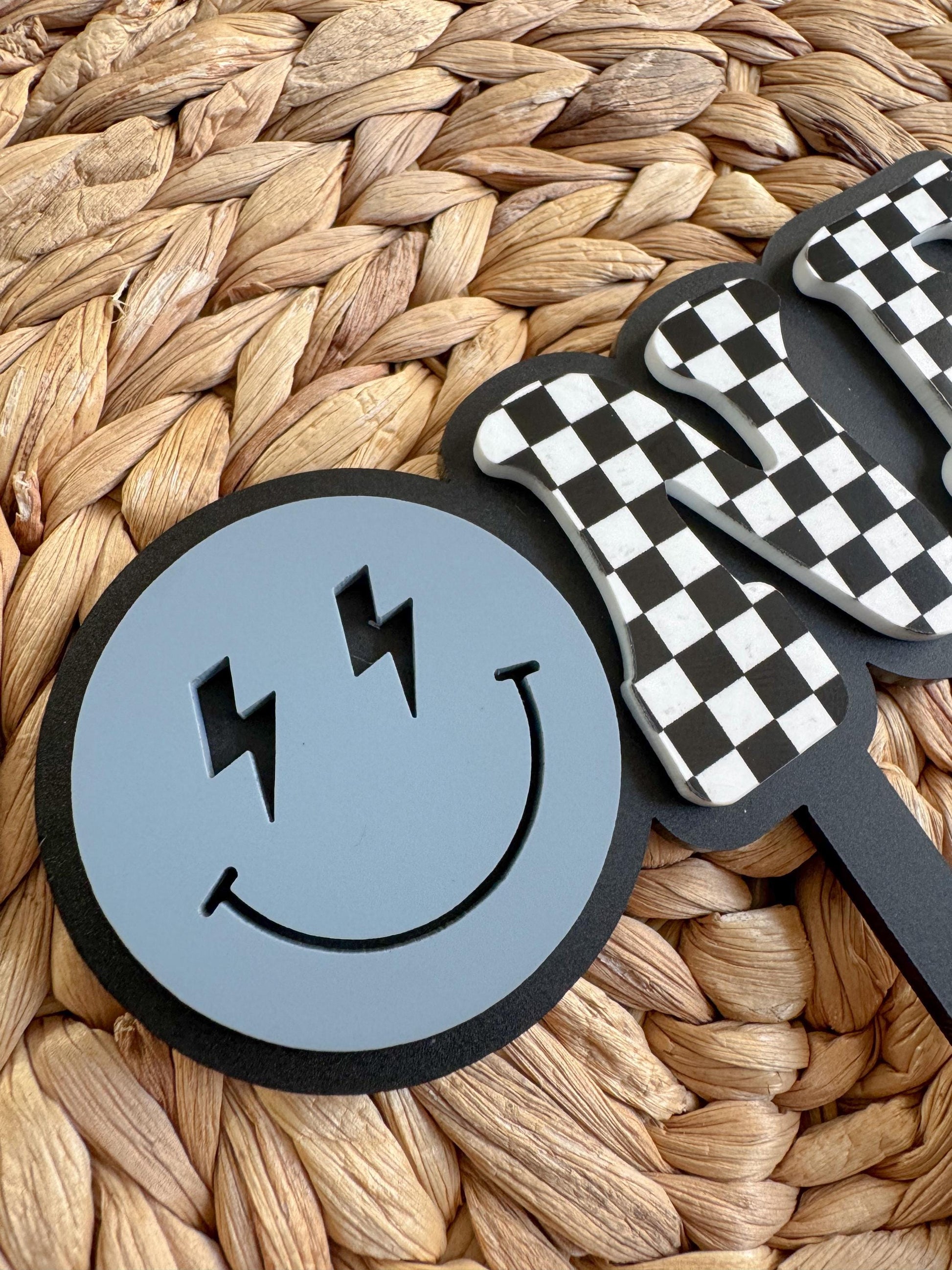 ONE Smiley Cake Topper | Checkered First Birthday | Modern Smash Cake Decor