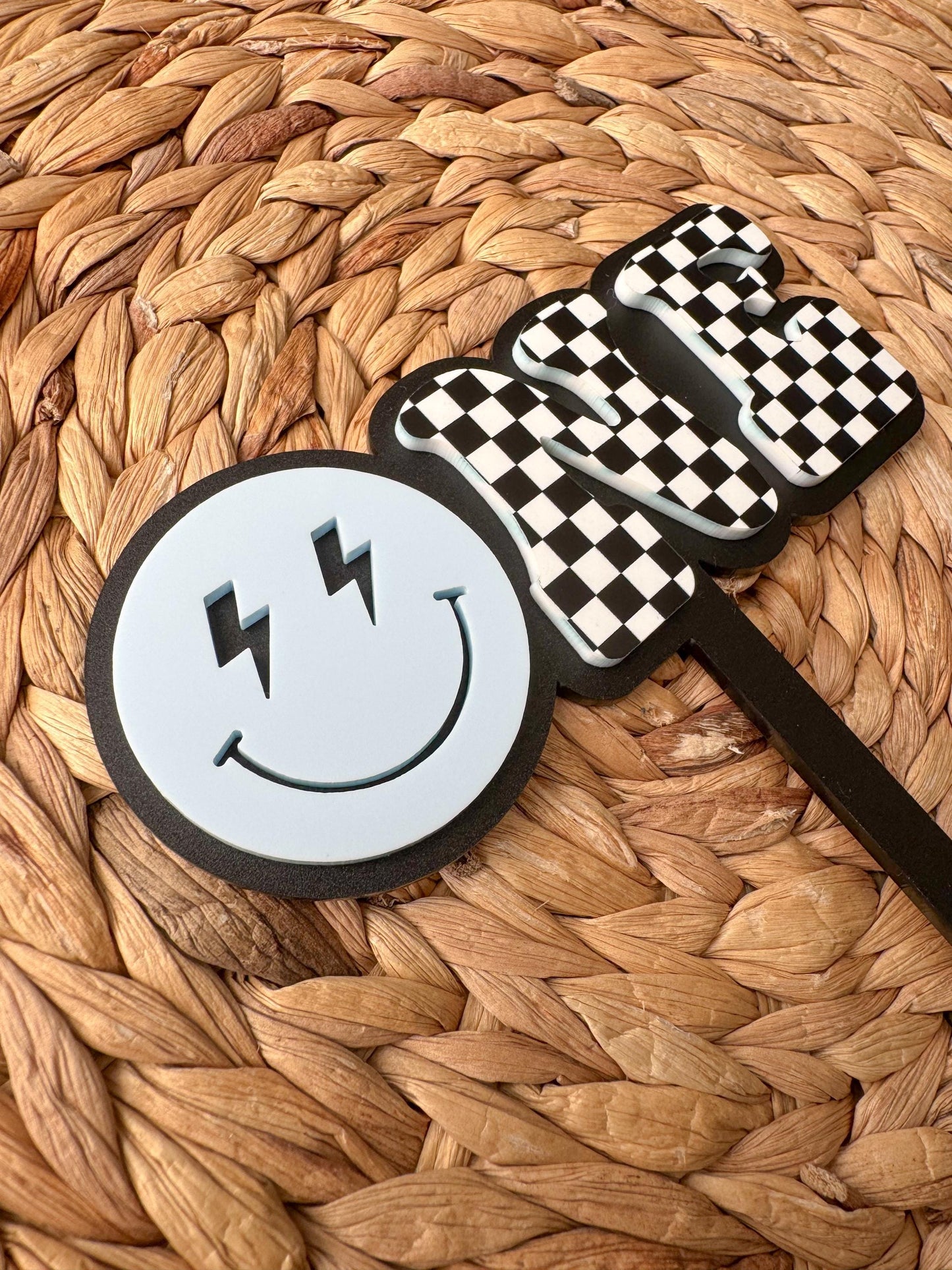 ONE Smiley Cake Topper | Checkered First Birthday | Modern Smash Cake Decor