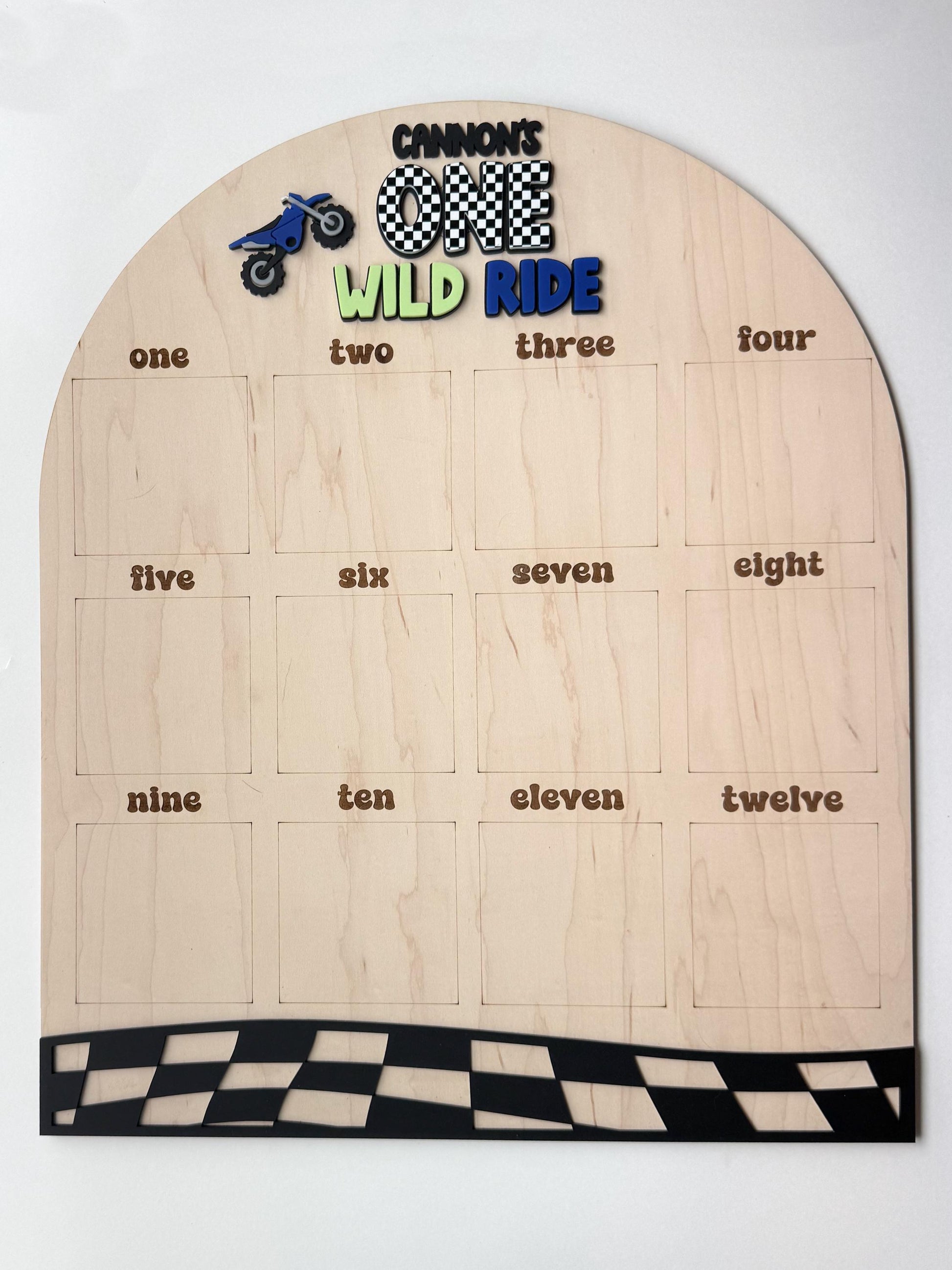 Personalized One Wild Ride motocross first birthday photo display board, party decor