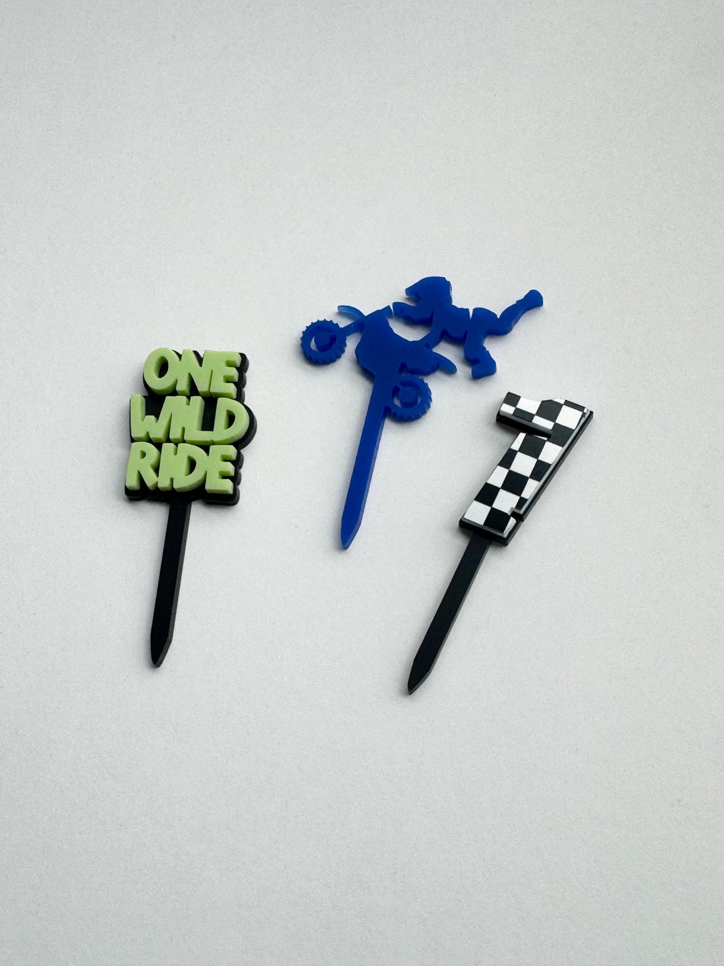 One Wild Ride Cupcake Toppers – Dirt Bike First Birthday Acrylic Cup Cake Decor